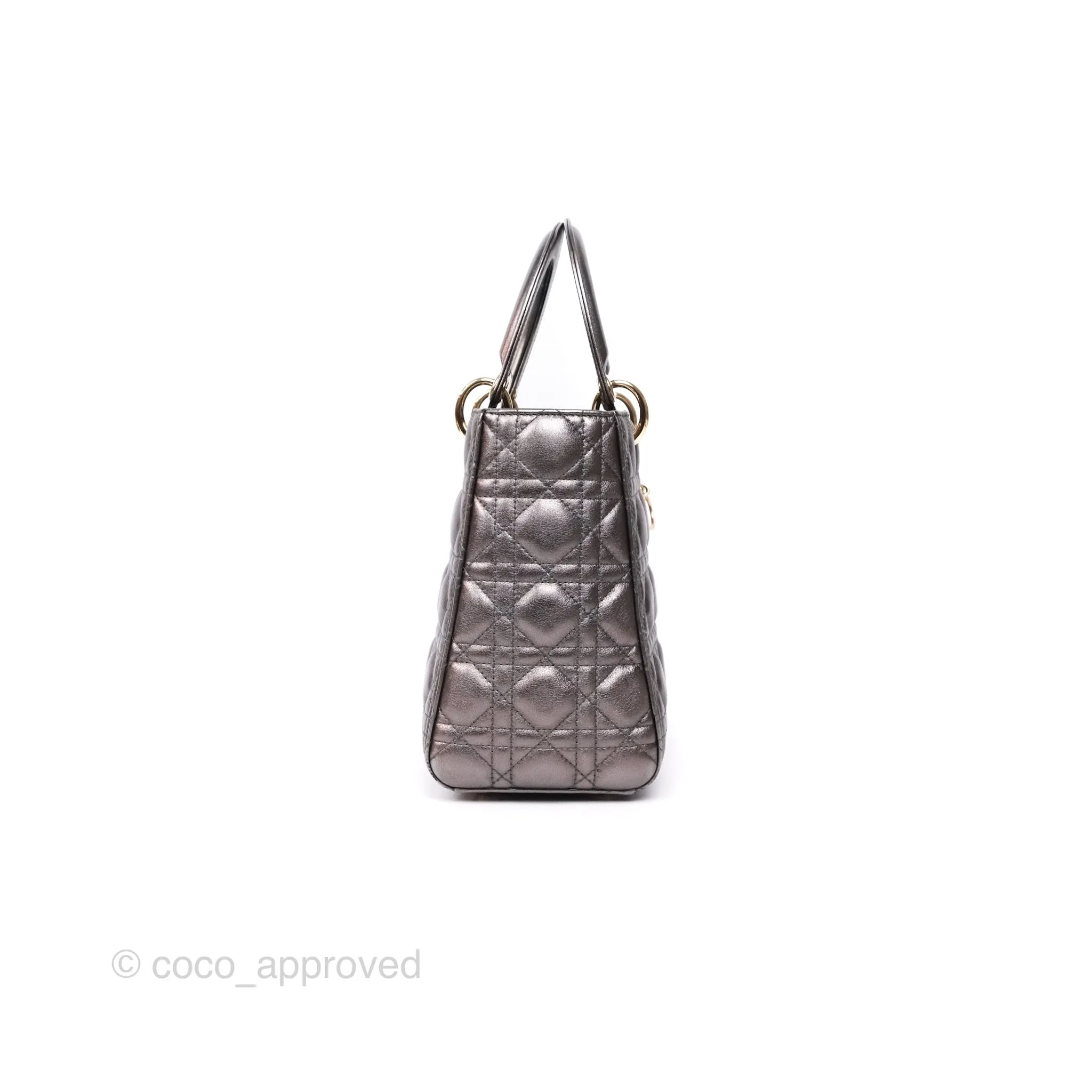 Christian Dior Medium Lady Dior Metallic Dark Grey Lambskin Gold Hardware