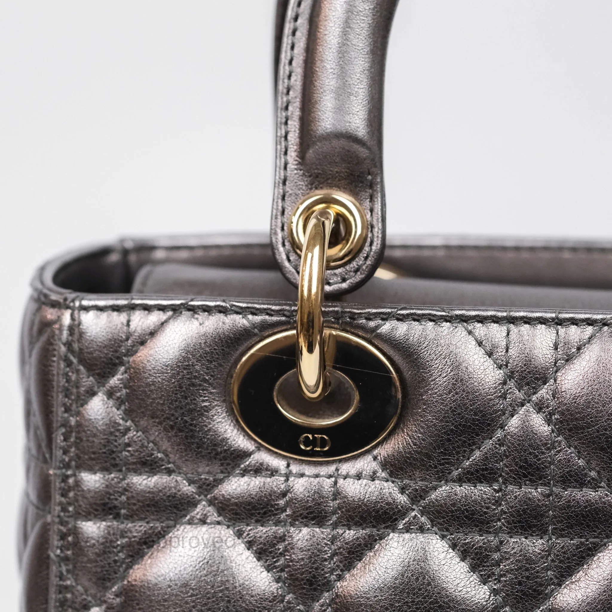 Christian Dior Medium Lady Dior Metallic Dark Grey Lambskin Gold Hardware
