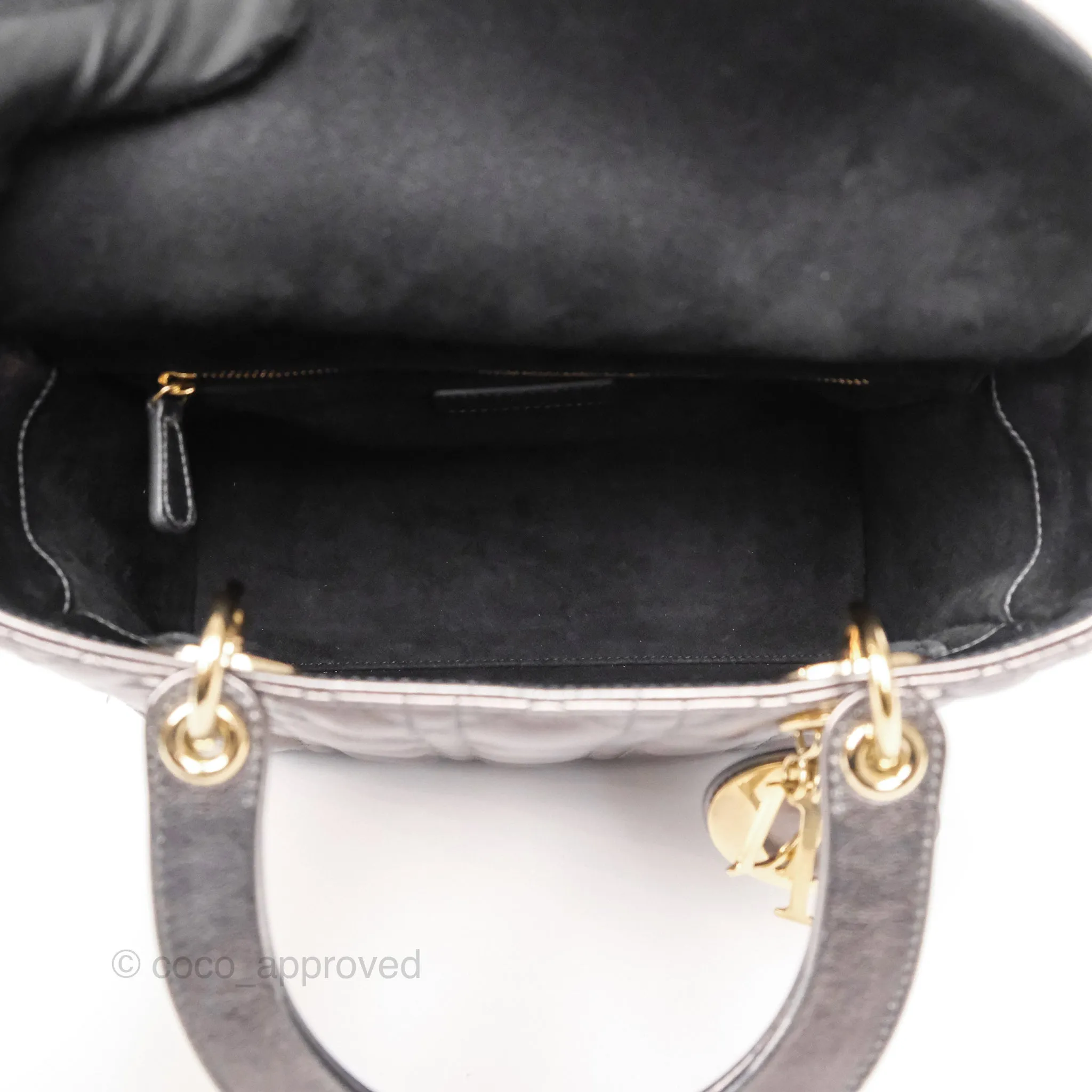 Christian Dior Medium Lady Dior Metallic Dark Grey Lambskin Gold Hardware