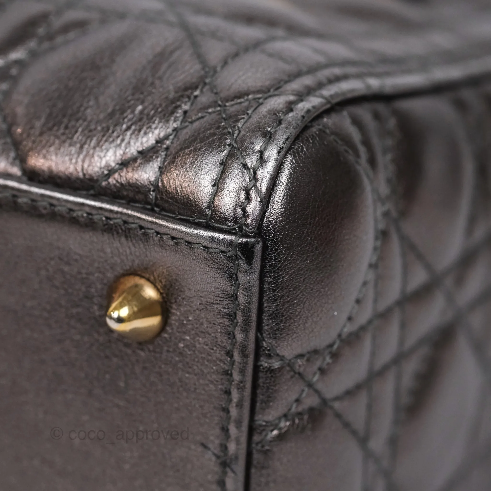 Christian Dior Medium Lady Dior Metallic Dark Grey Lambskin Gold Hardware