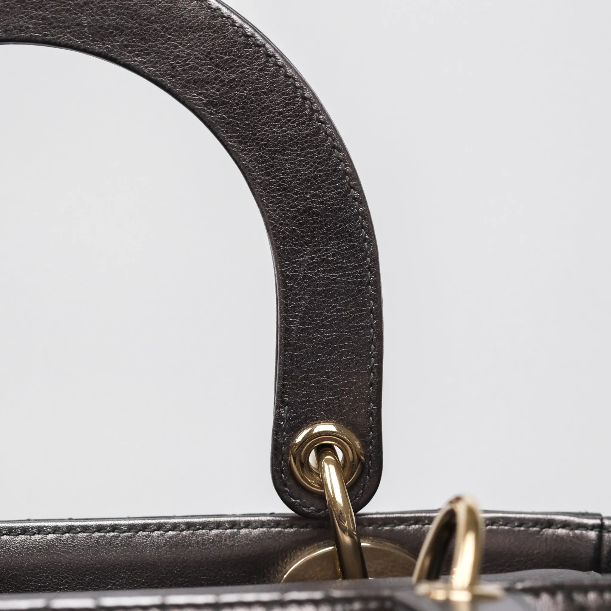 Christian Dior Medium Lady Dior Metallic Dark Grey Lambskin Gold Hardware