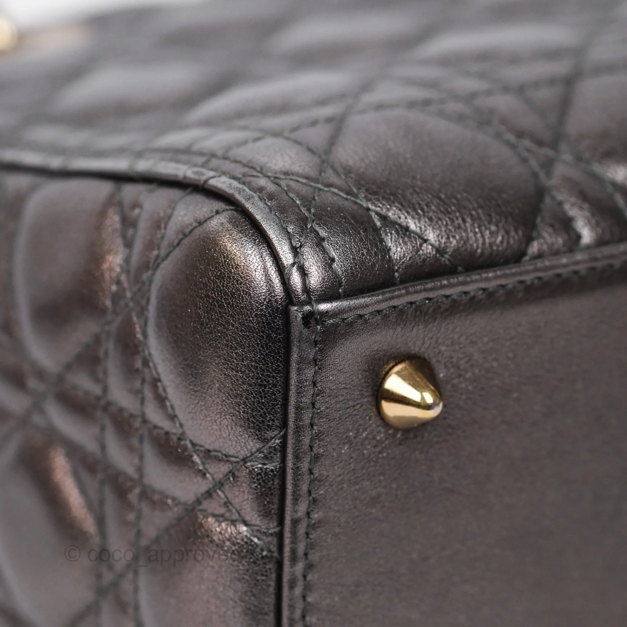 Christian Dior Medium Lady Dior Metallic Dark Grey Lambskin Gold Hardware