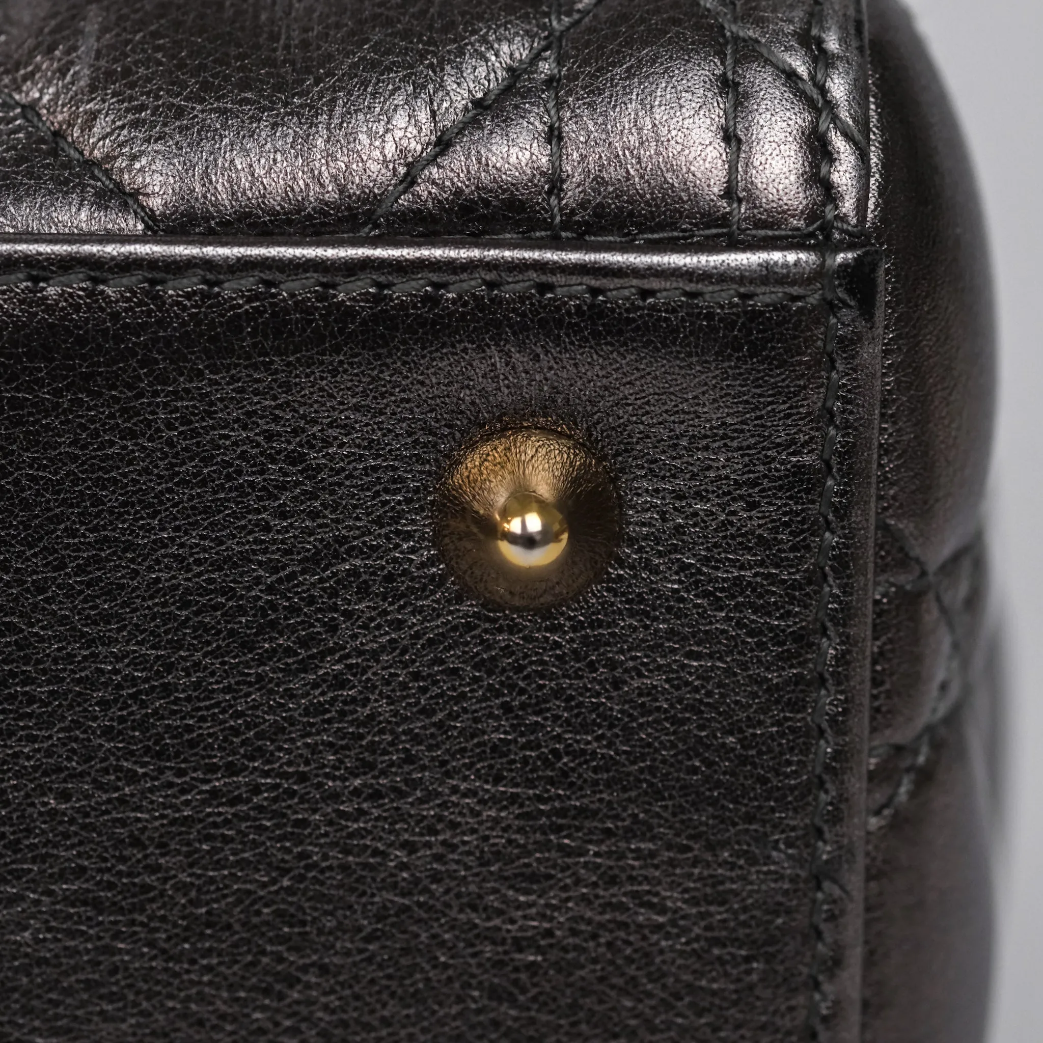 Christian Dior Medium Lady Dior Metallic Dark Grey Lambskin Gold Hardware