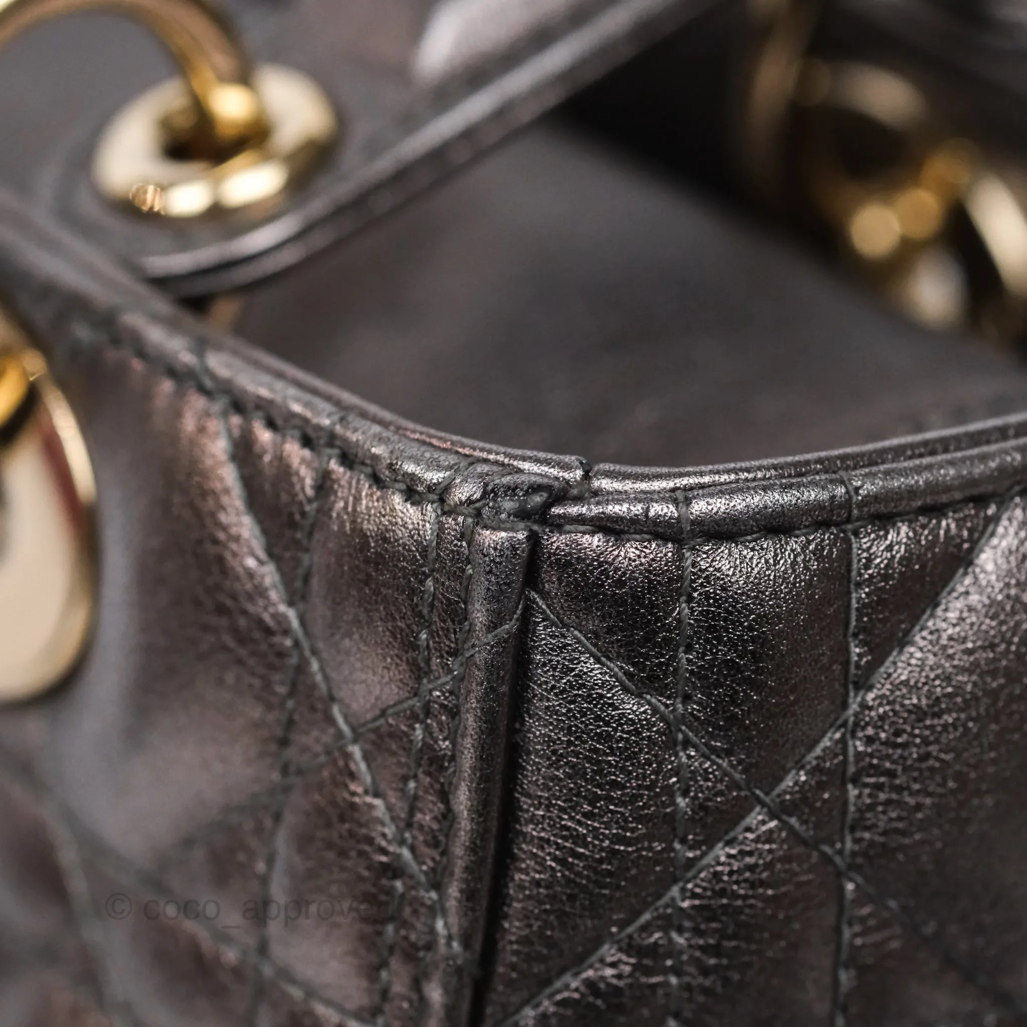 Christian Dior Medium Lady Dior Metallic Dark Grey Lambskin Gold Hardware