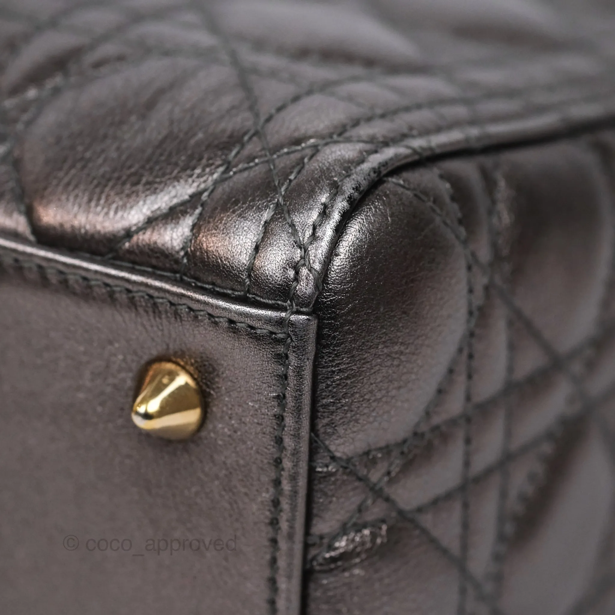 Christian Dior Medium Lady Dior Metallic Dark Grey Lambskin Gold Hardware