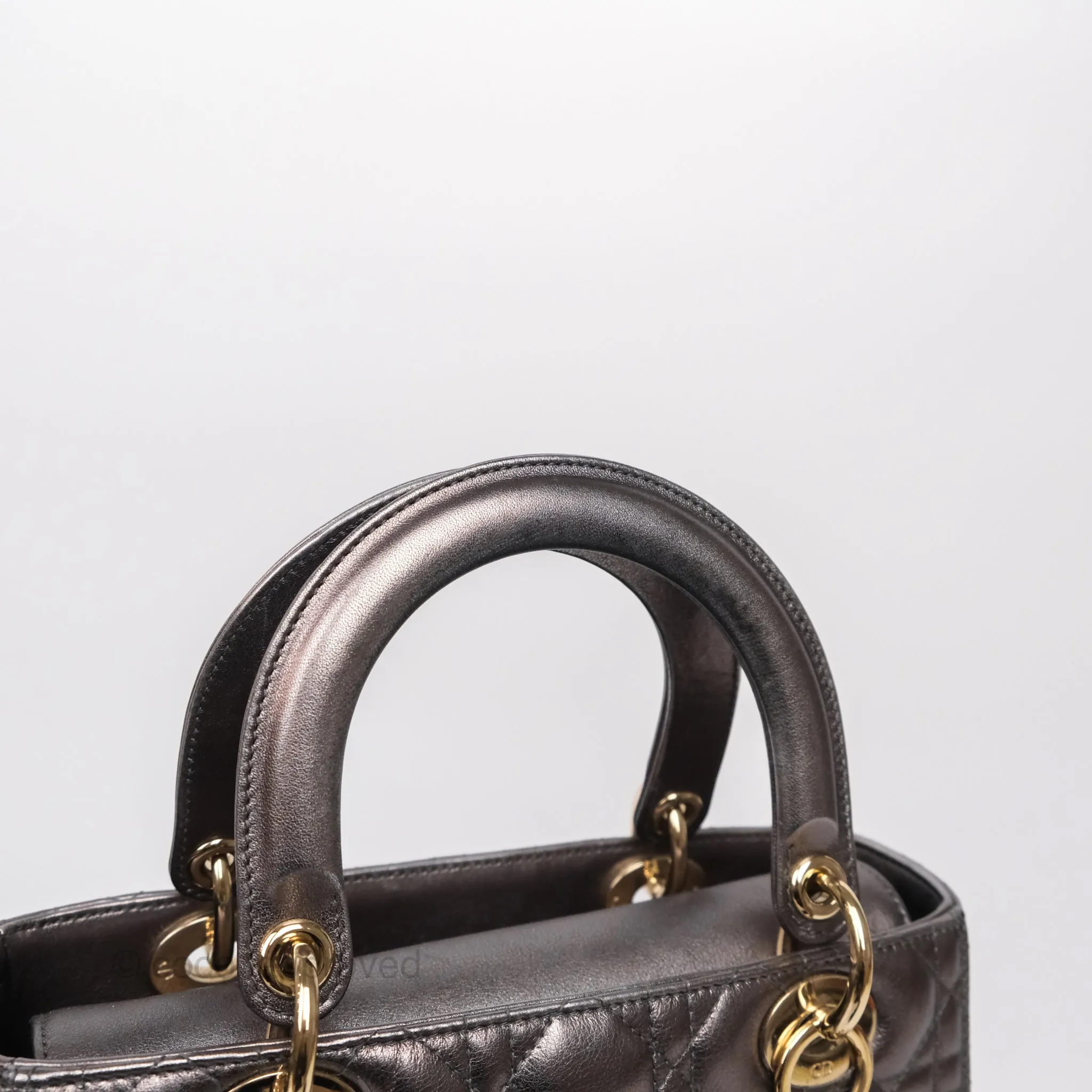 Christian Dior Medium Lady Dior Metallic Dark Grey Lambskin Gold Hardware