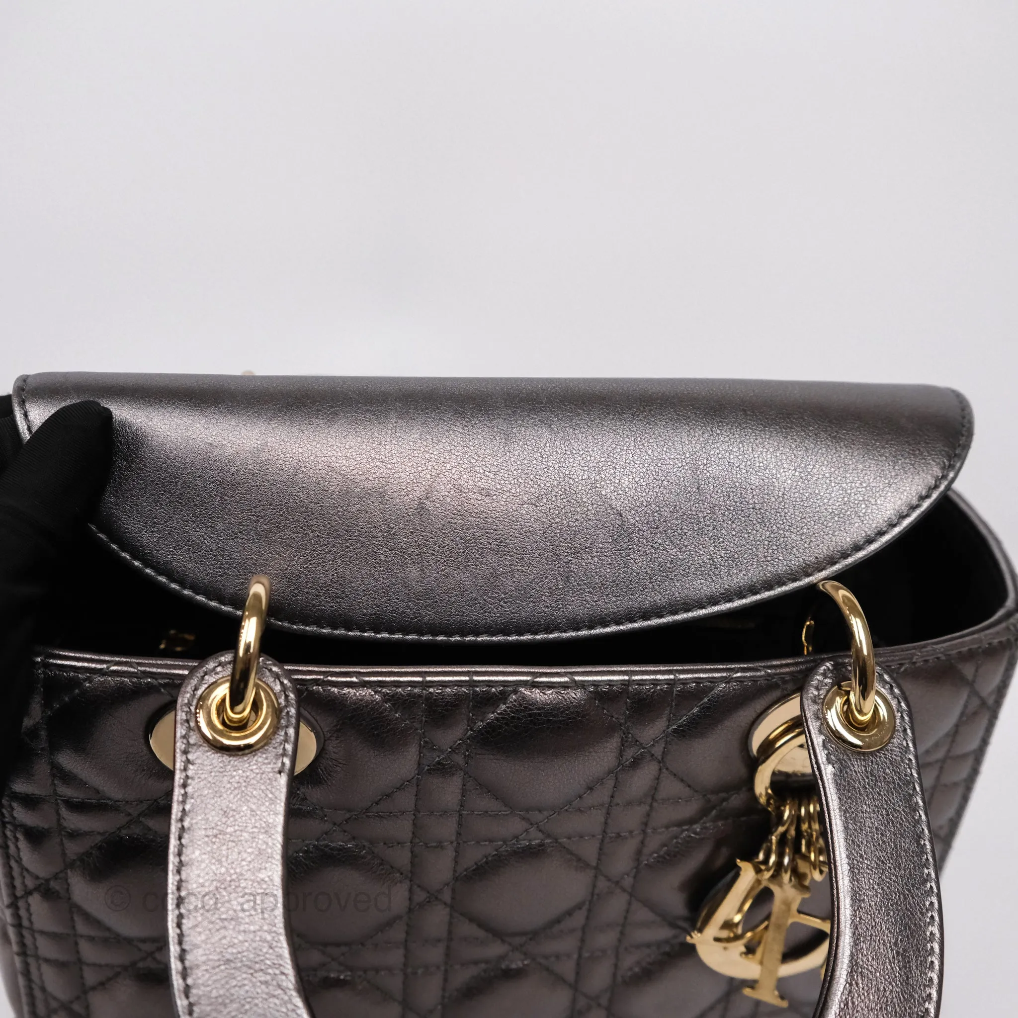 Christian Dior Medium Lady Dior Metallic Dark Grey Lambskin Gold Hardware