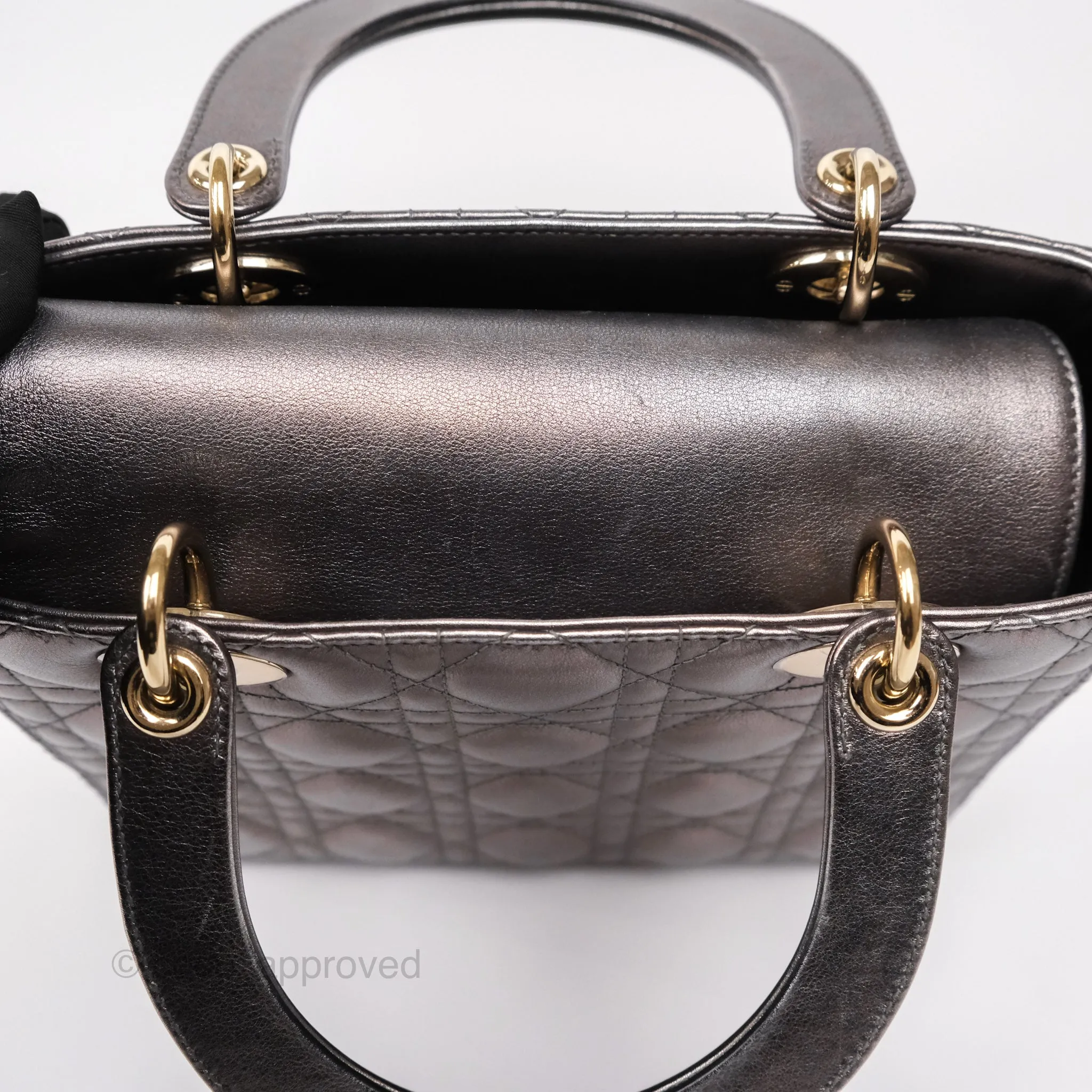 Christian Dior Medium Lady Dior Metallic Dark Grey Lambskin Gold Hardware
