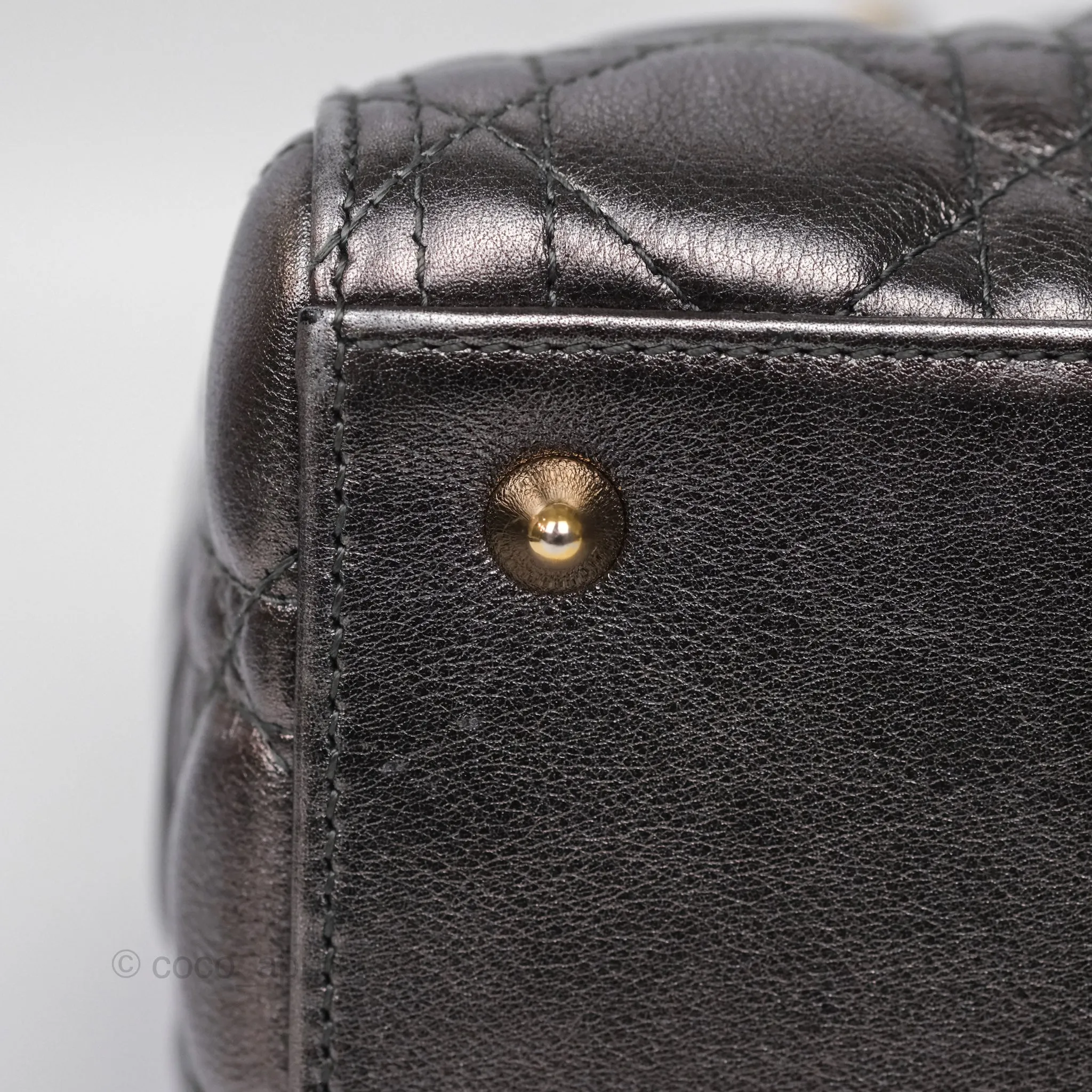 Christian Dior Medium Lady Dior Metallic Dark Grey Lambskin Gold Hardware