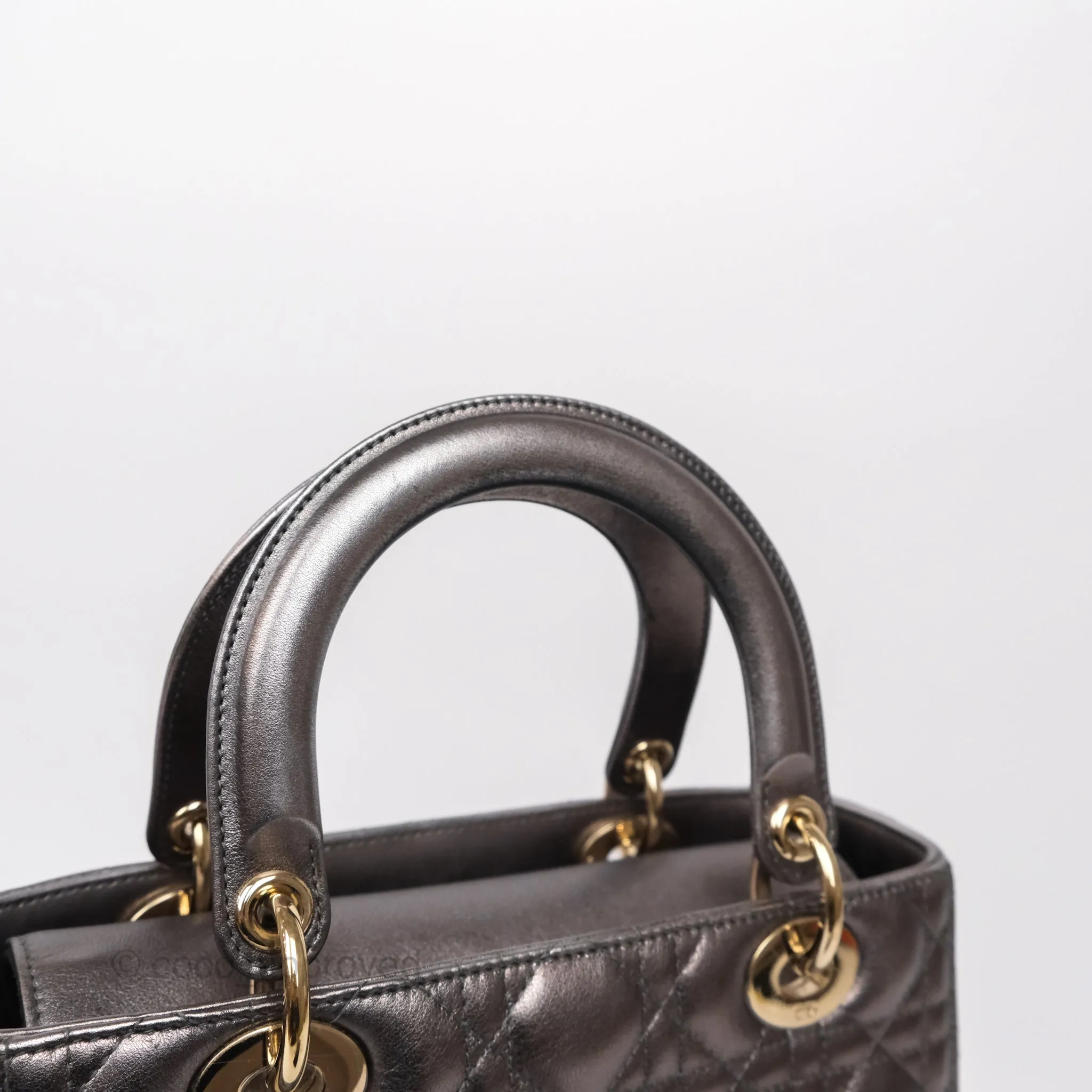 Christian Dior Medium Lady Dior Metallic Dark Grey Lambskin Gold Hardware