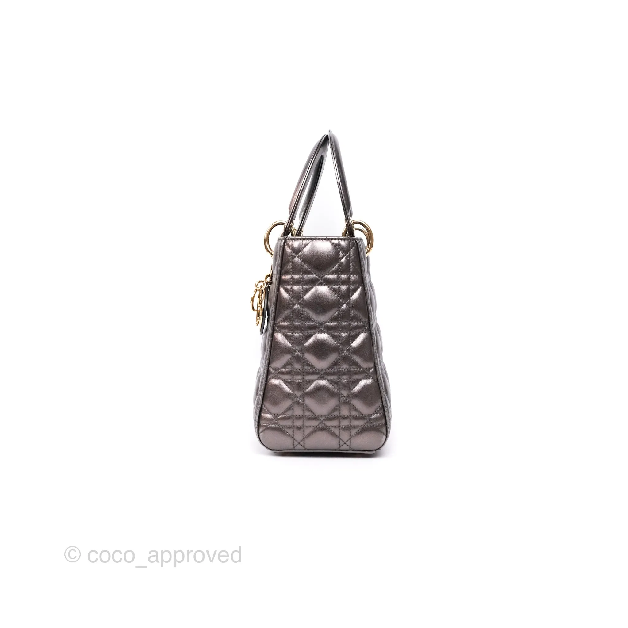 Christian Dior Medium Lady Dior Metallic Dark Grey Lambskin Gold Hardware