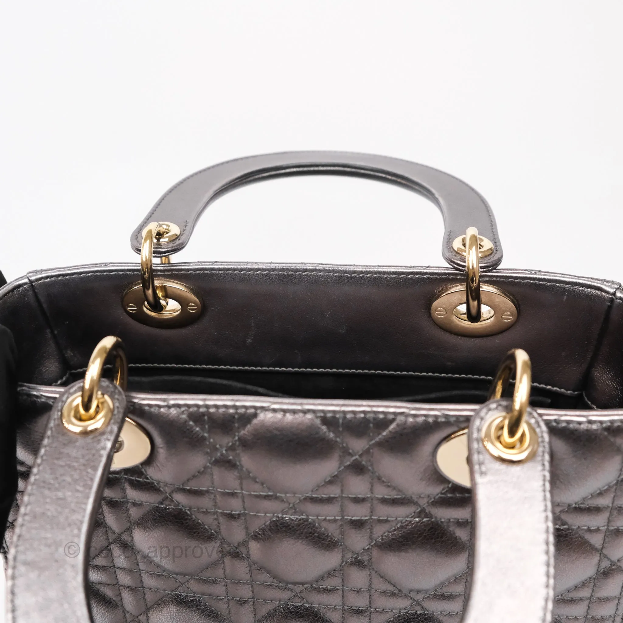 Christian Dior Medium Lady Dior Metallic Dark Grey Lambskin Gold Hardware