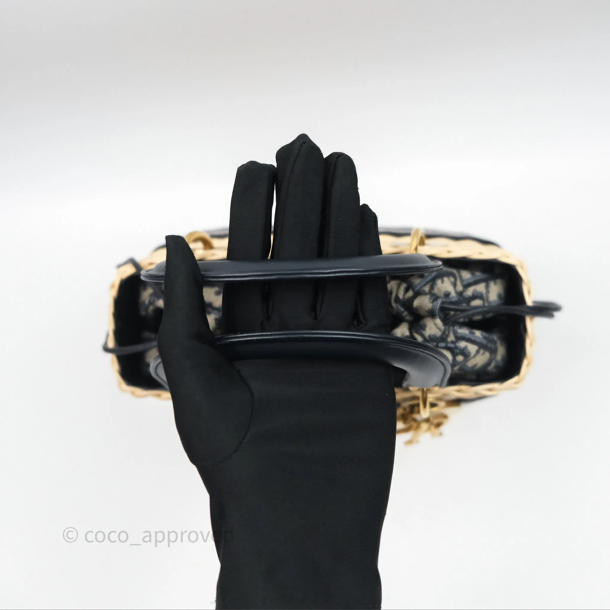 Christian Dior Medium Lady Dior Natural Rattan and Blue Dior Oblique Jacquard