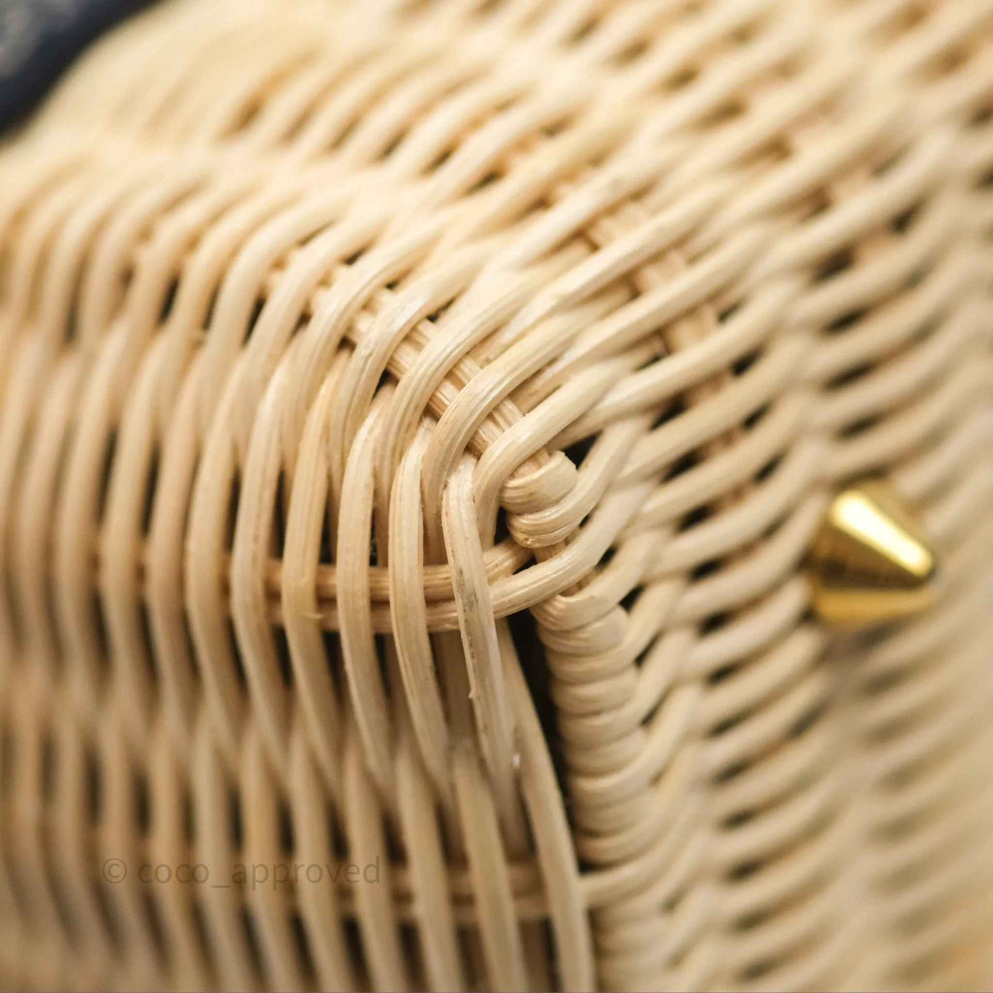 Christian Dior Medium Lady Dior Natural Rattan and Blue Dior Oblique Jacquard