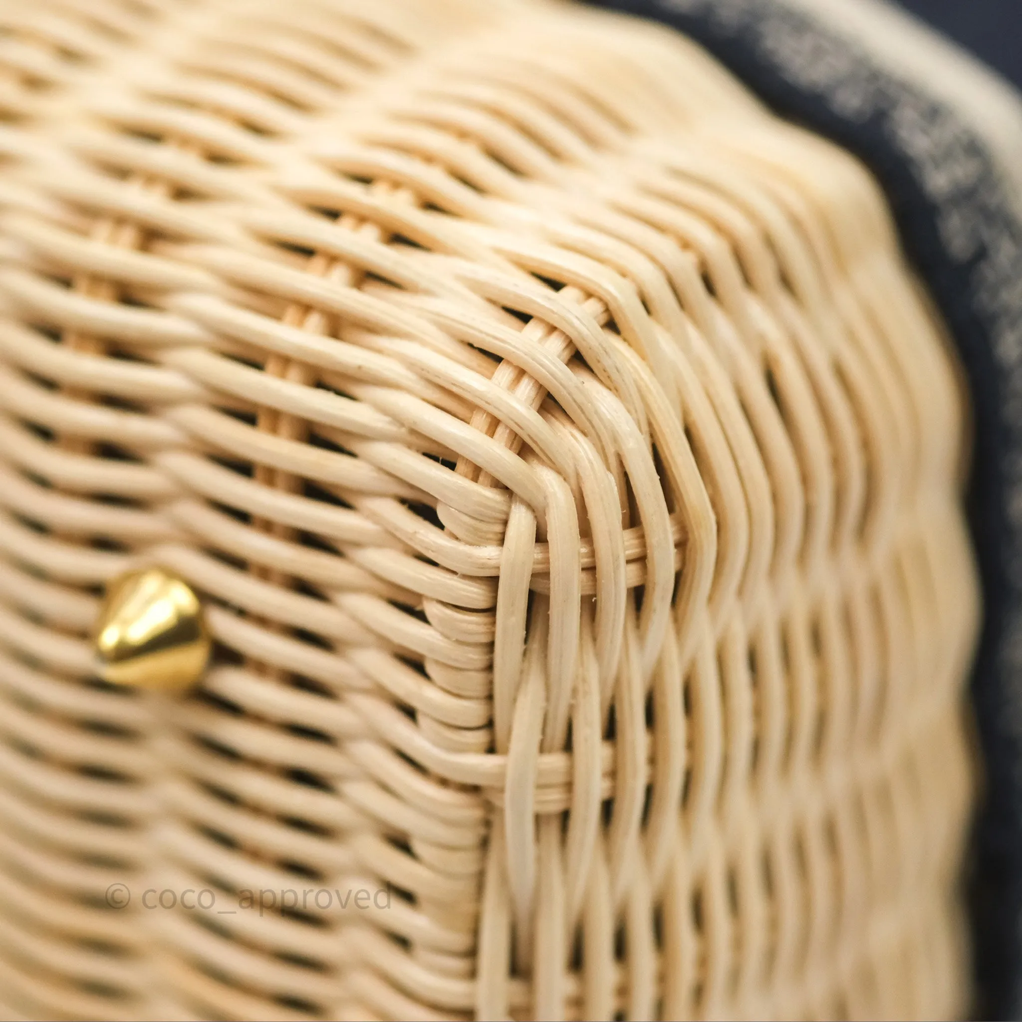 Christian Dior Medium Lady Dior Natural Rattan and Blue Dior Oblique Jacquard