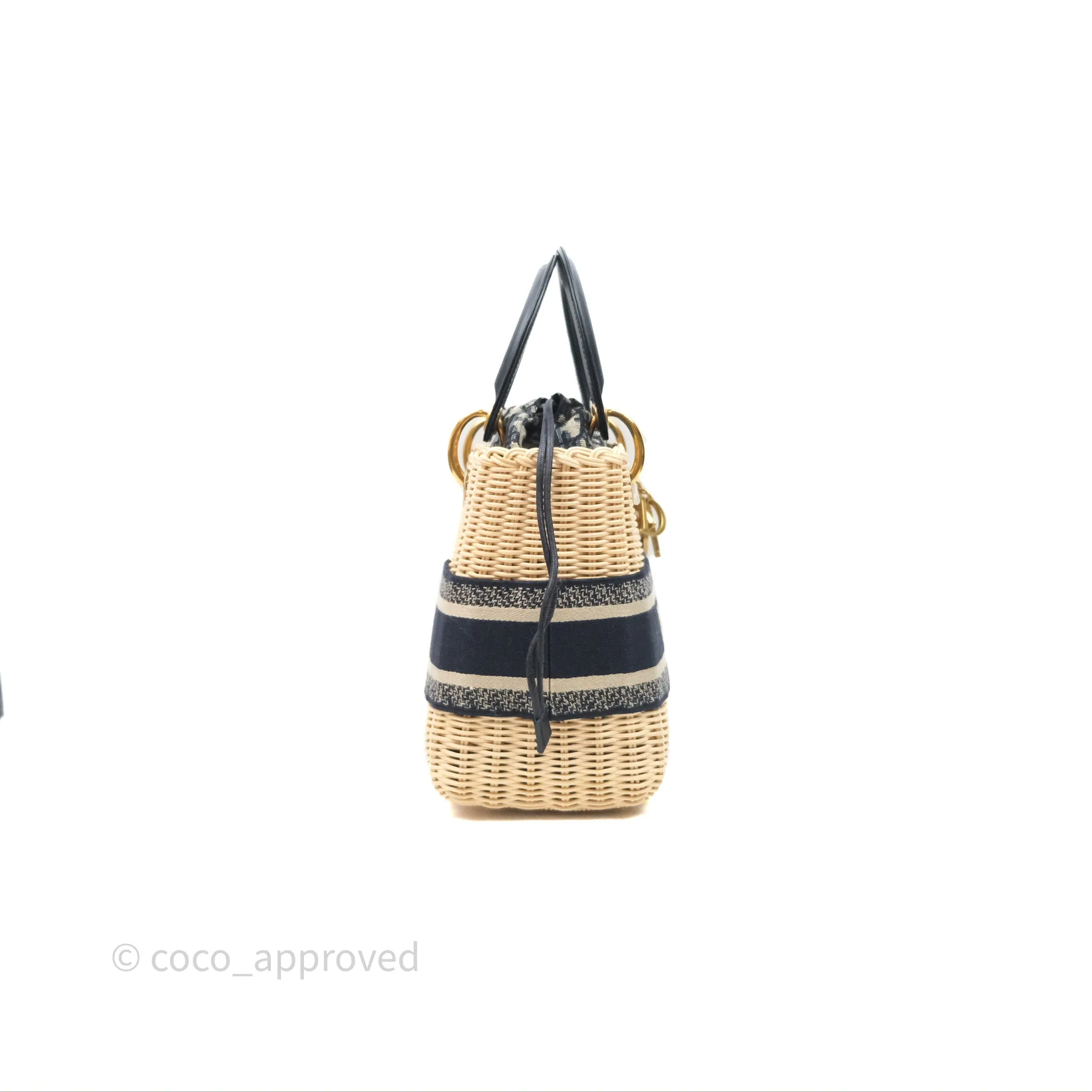 Christian Dior Medium Lady Dior Natural Rattan and Blue Dior Oblique Jacquard