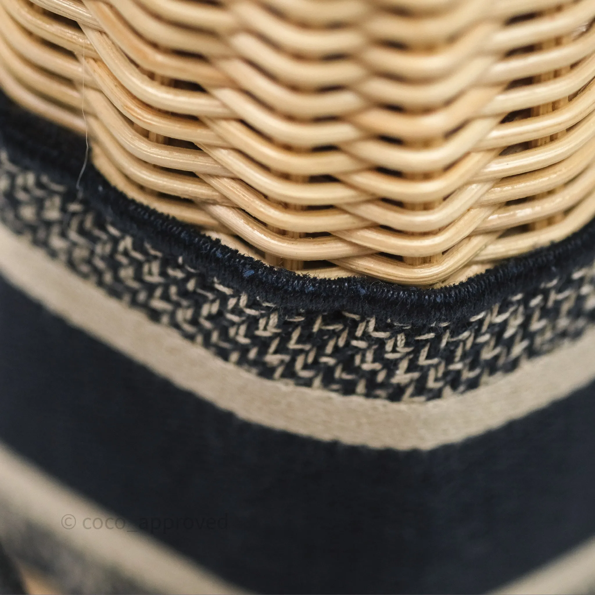 Christian Dior Medium Lady Dior Natural Rattan and Blue Dior Oblique Jacquard