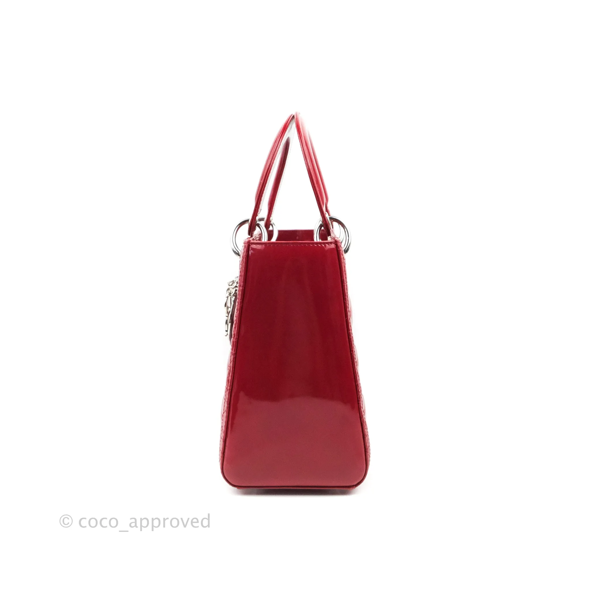 Christian Dior Medium Lady Dior Red Patent Silver Hardware