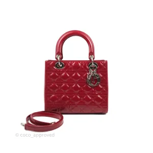 Christian Dior Medium Lady Dior Red Patent Silver Hardware