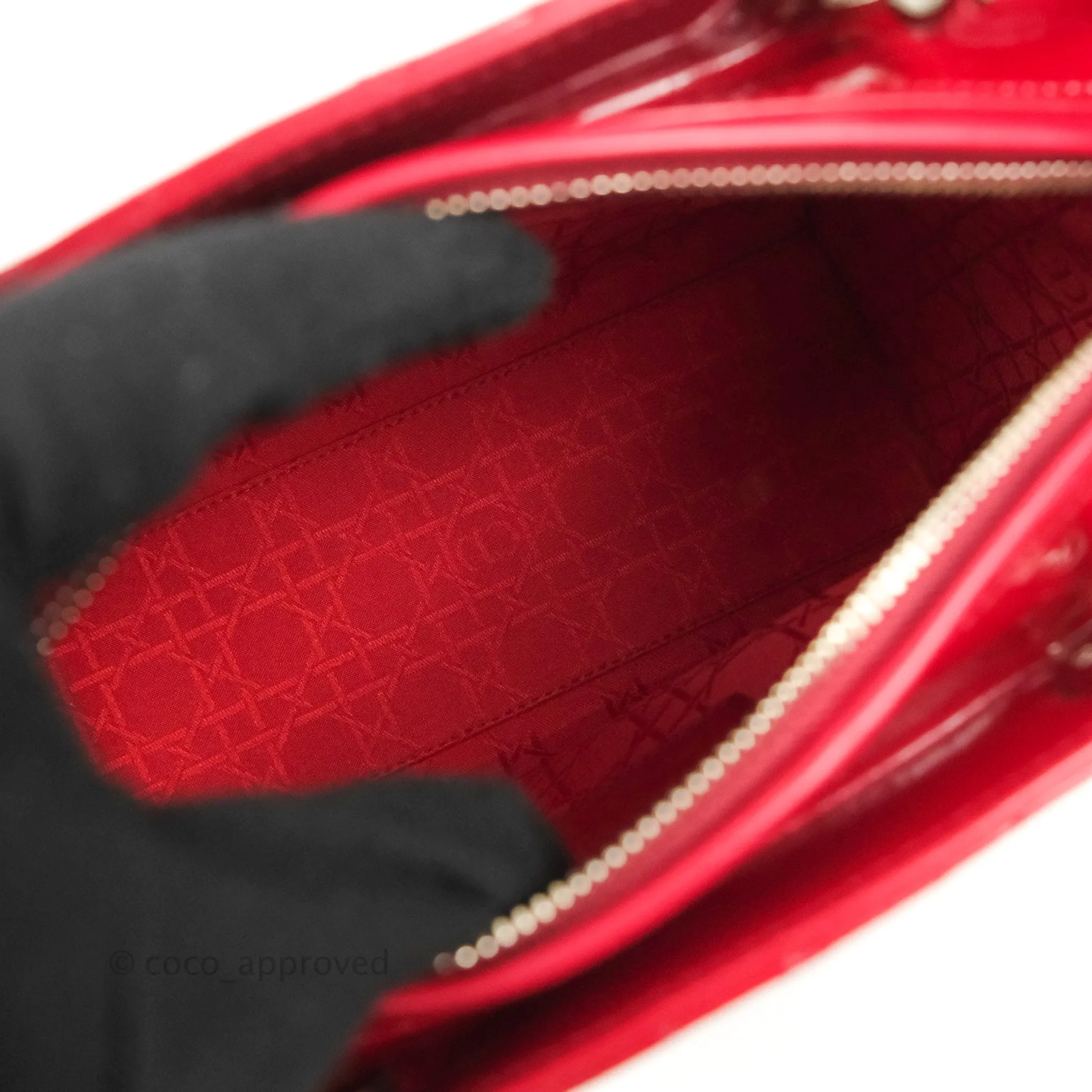 Christian Dior Medium Lady Dior Red Patent Silver Hardware