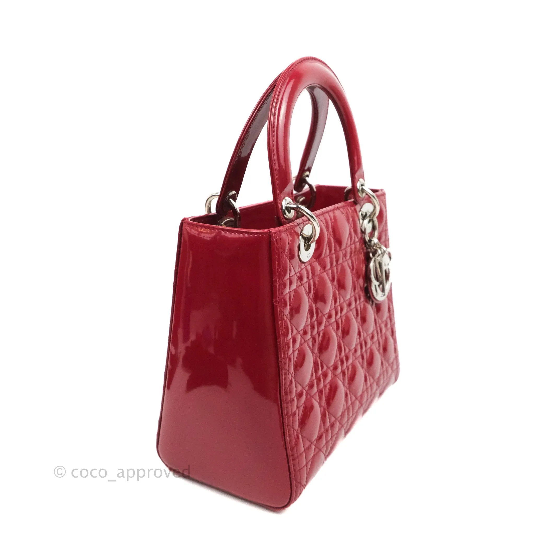 Christian Dior Medium Lady Dior Red Patent Silver Hardware