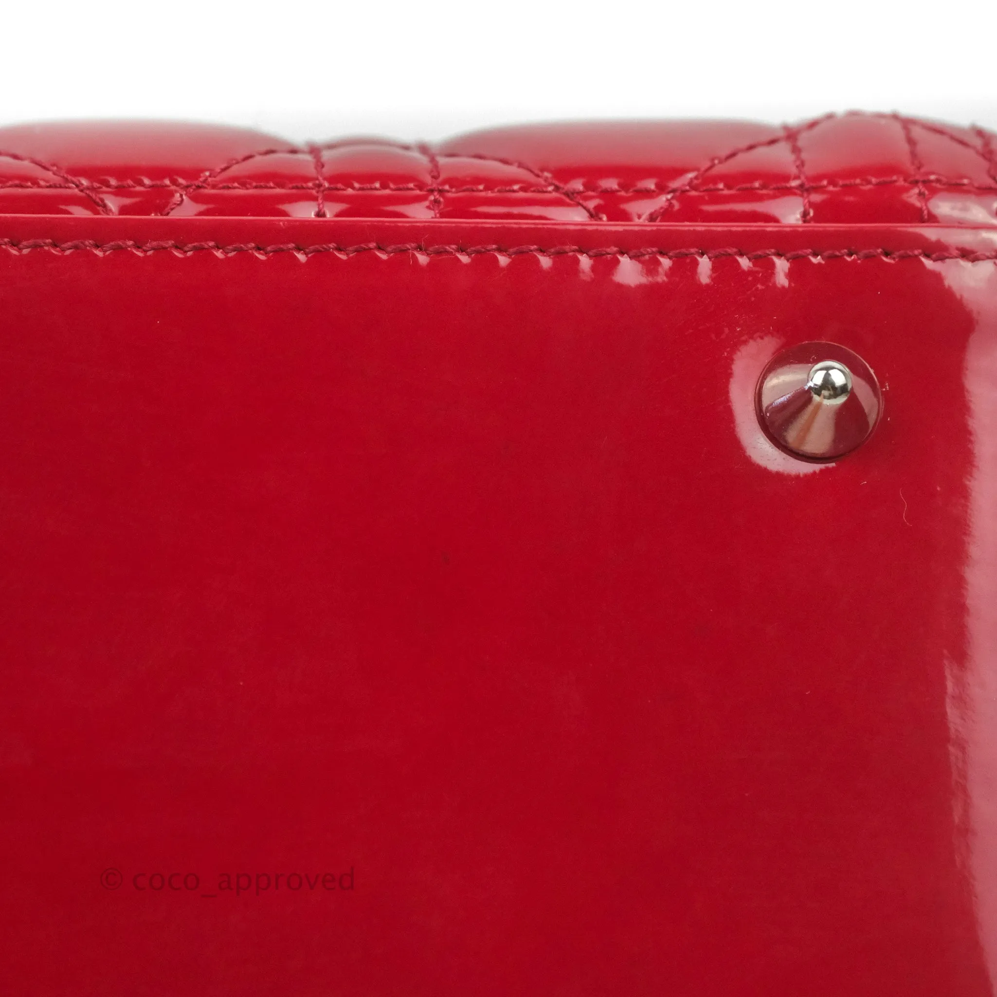 Christian Dior Medium Lady Dior Red Patent Silver Hardware