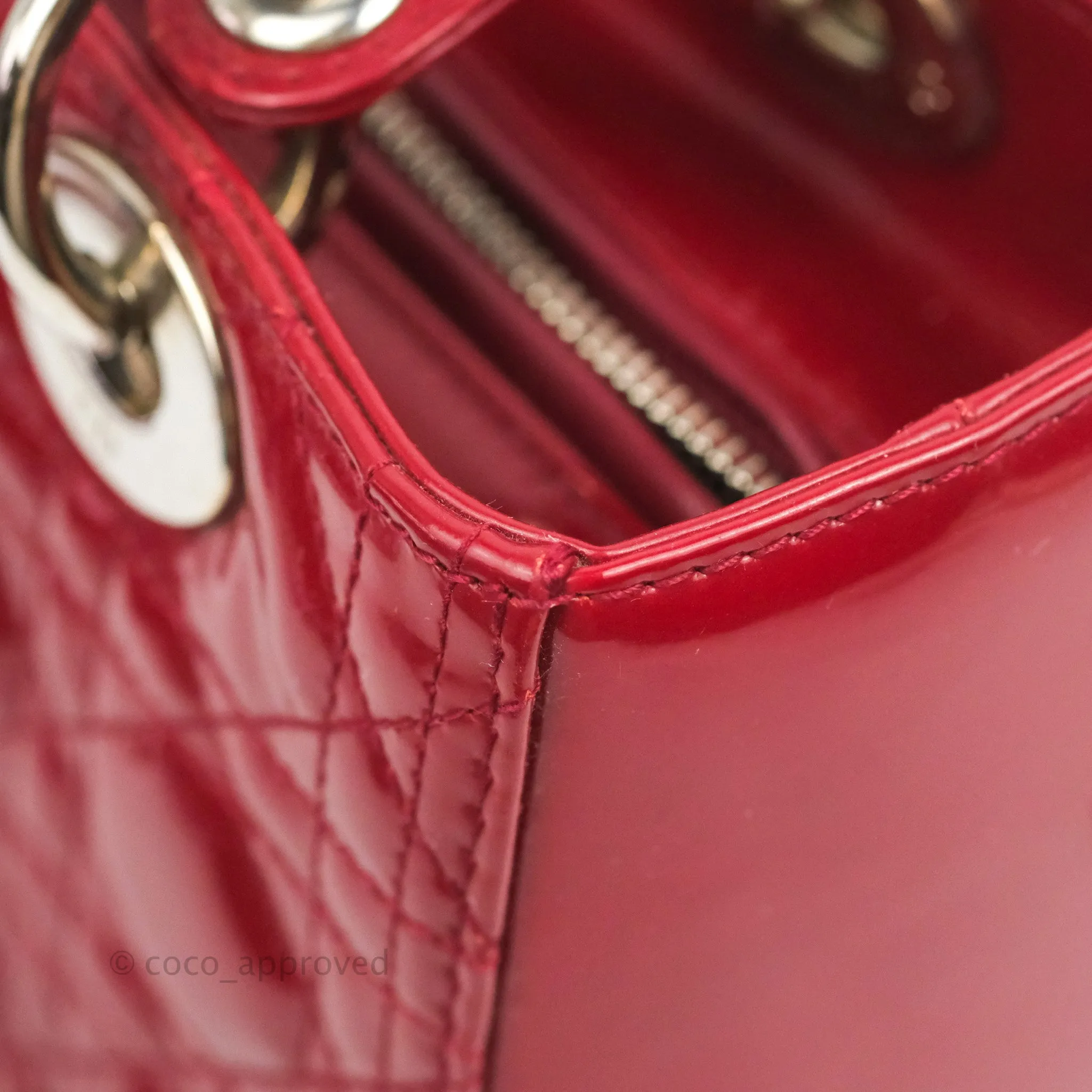 Christian Dior Medium Lady Dior Red Patent Silver Hardware