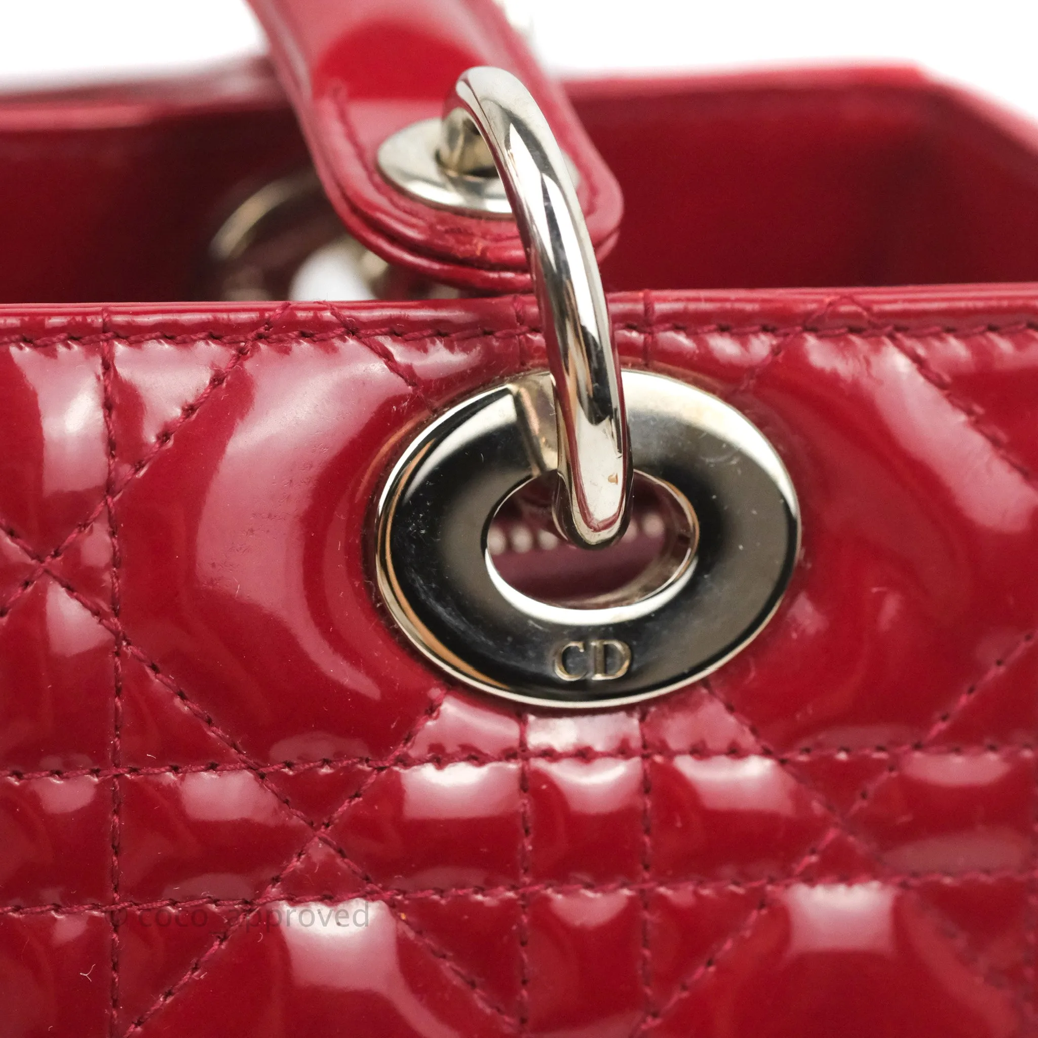 Christian Dior Medium Lady Dior Red Patent Silver Hardware