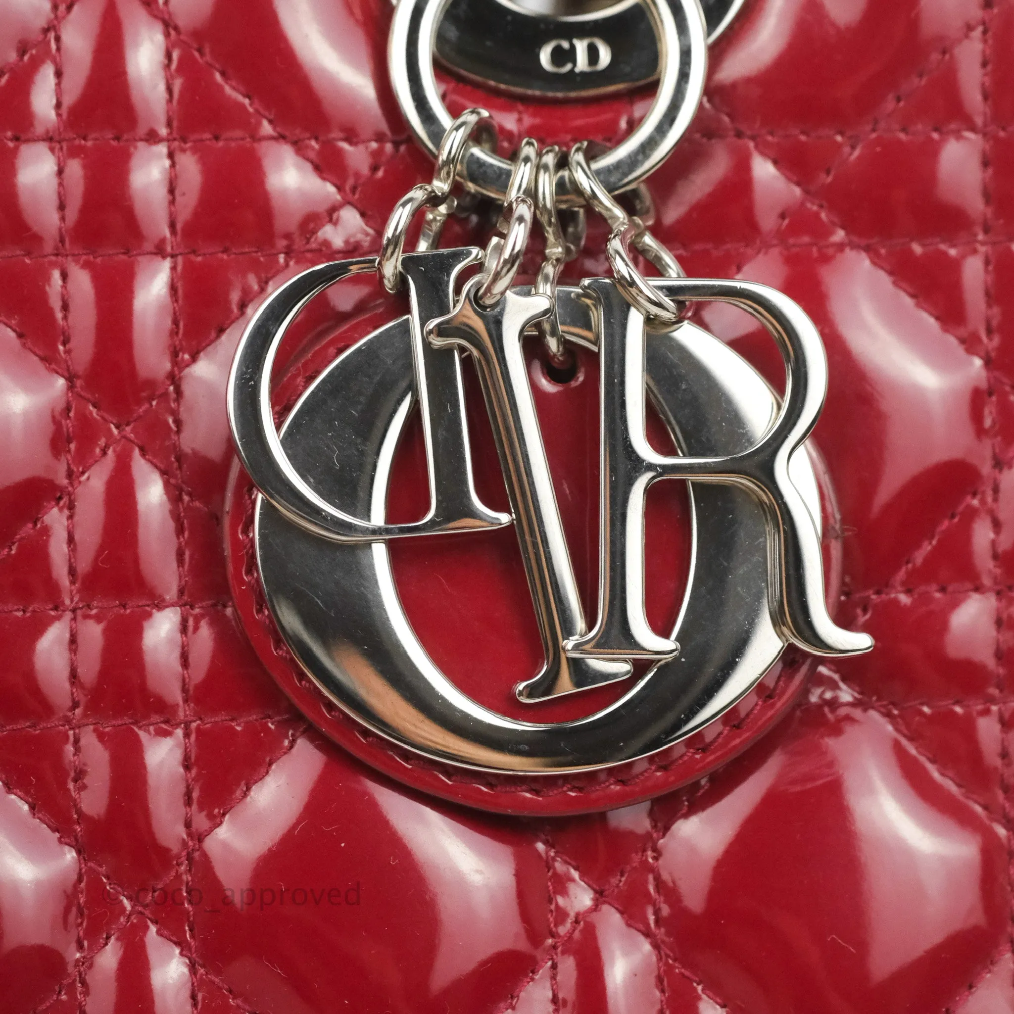 Christian Dior Medium Lady Dior Red Patent Silver Hardware