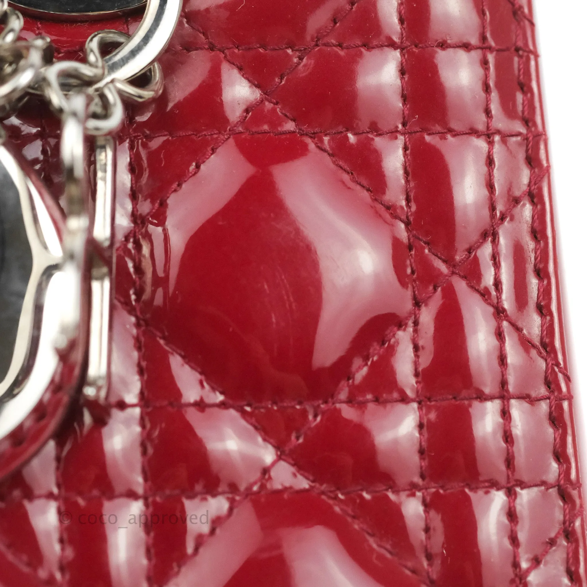 Christian Dior Medium Lady Dior Red Patent Silver Hardware