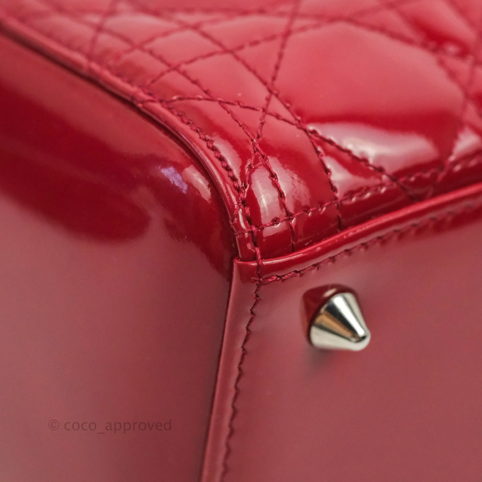 Christian Dior Medium Lady Dior Red Patent Silver Hardware