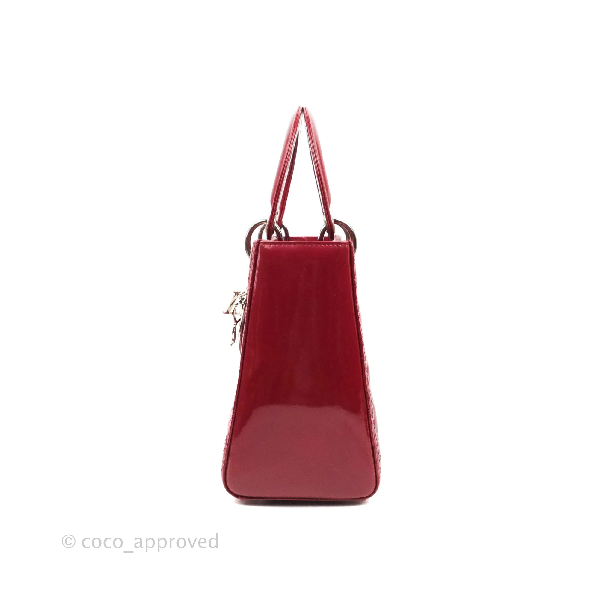 Christian Dior Medium Lady Dior Red Patent Silver Hardware