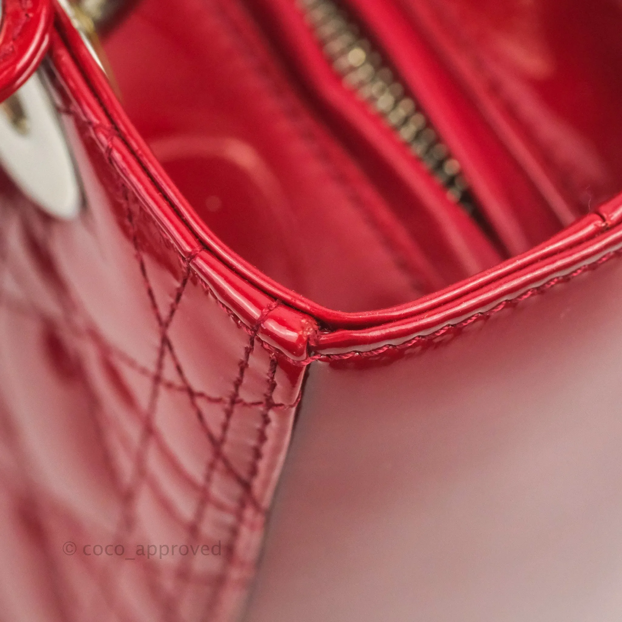 Christian Dior Medium Lady Dior Red Patent Silver Hardware