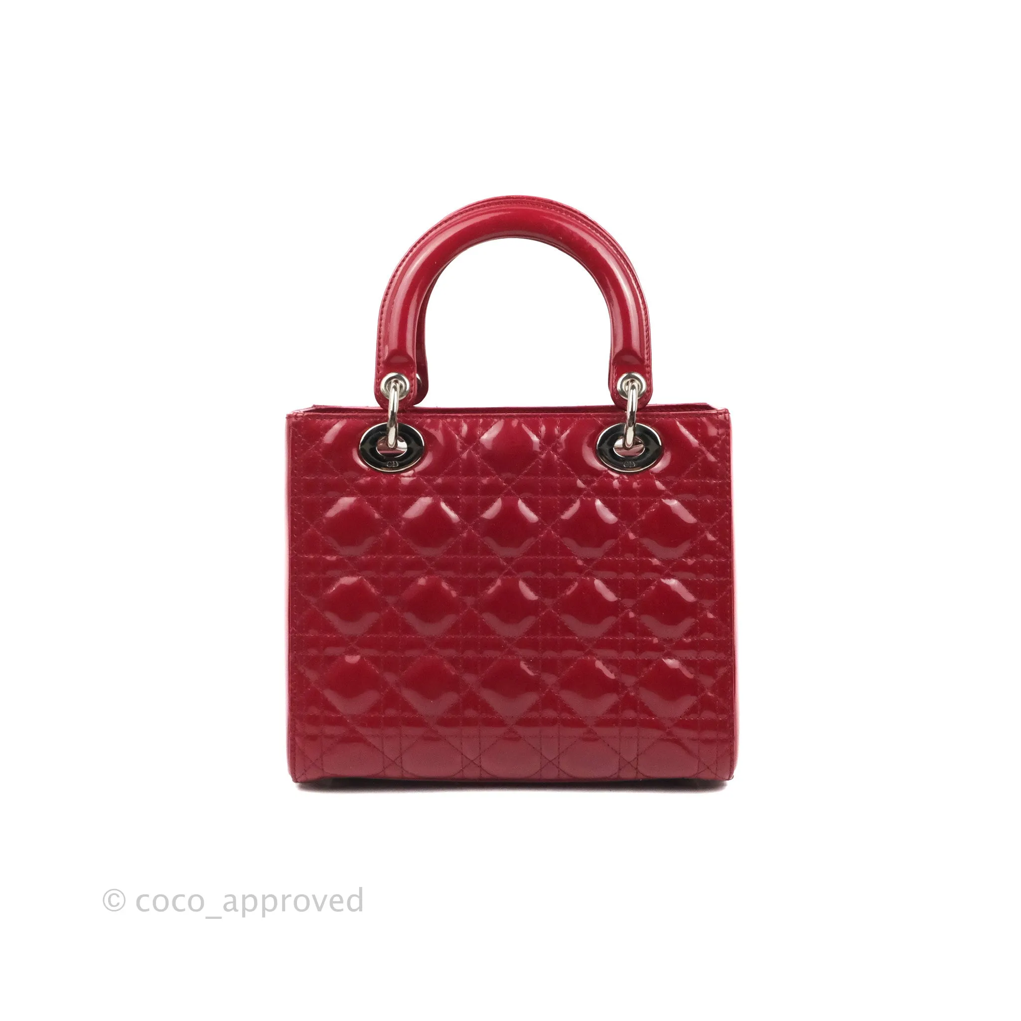 Christian Dior Medium Lady Dior Red Patent Silver Hardware
