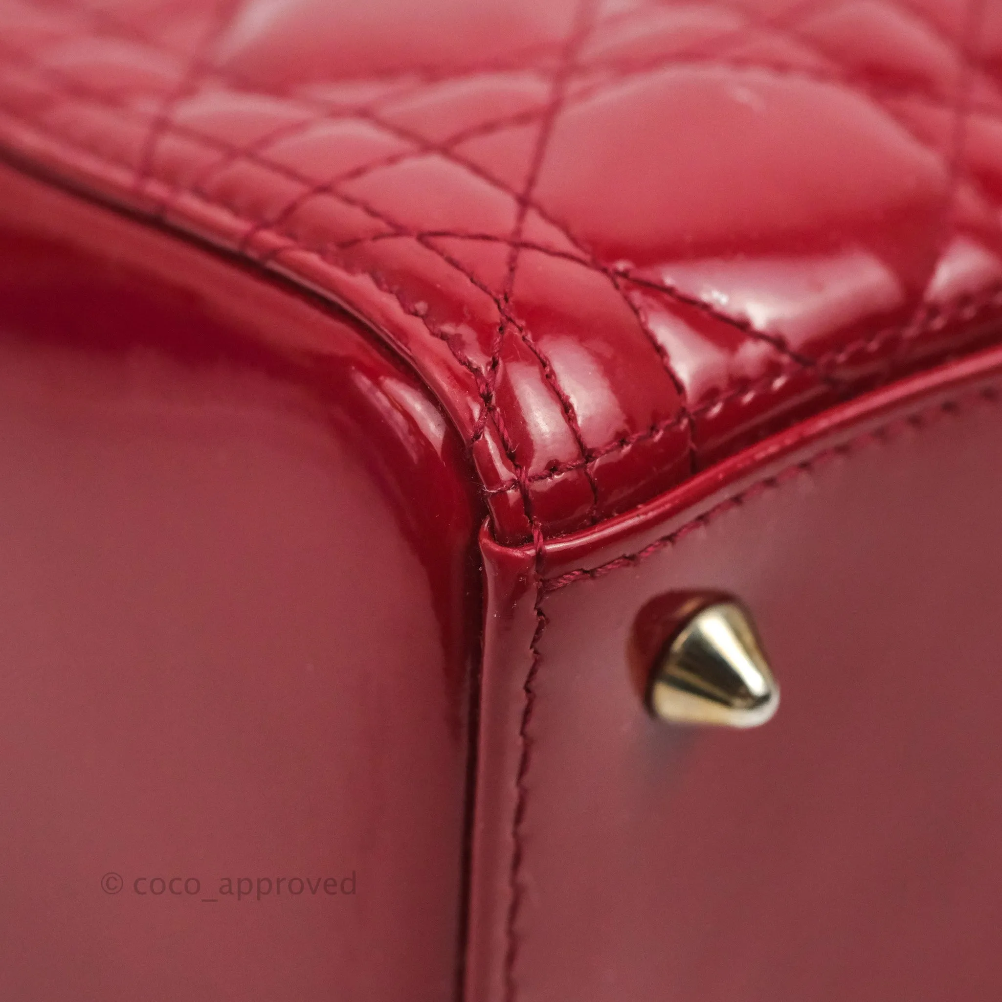 Christian Dior Medium Lady Dior Red Patent Silver Hardware