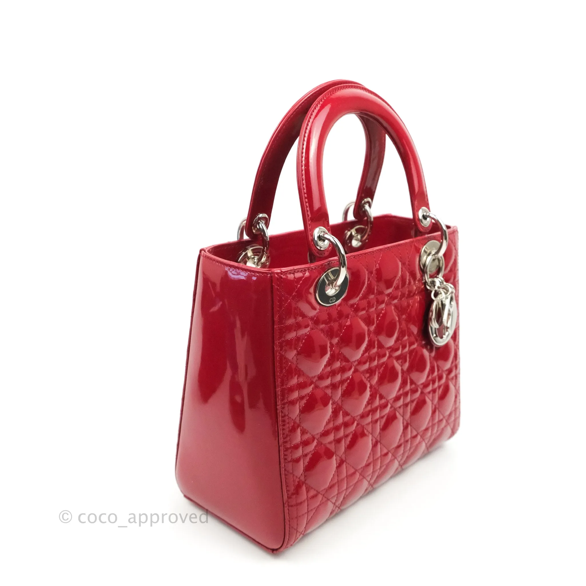 Christian Dior Medium Lady Dior Red Patent Silver Hardware