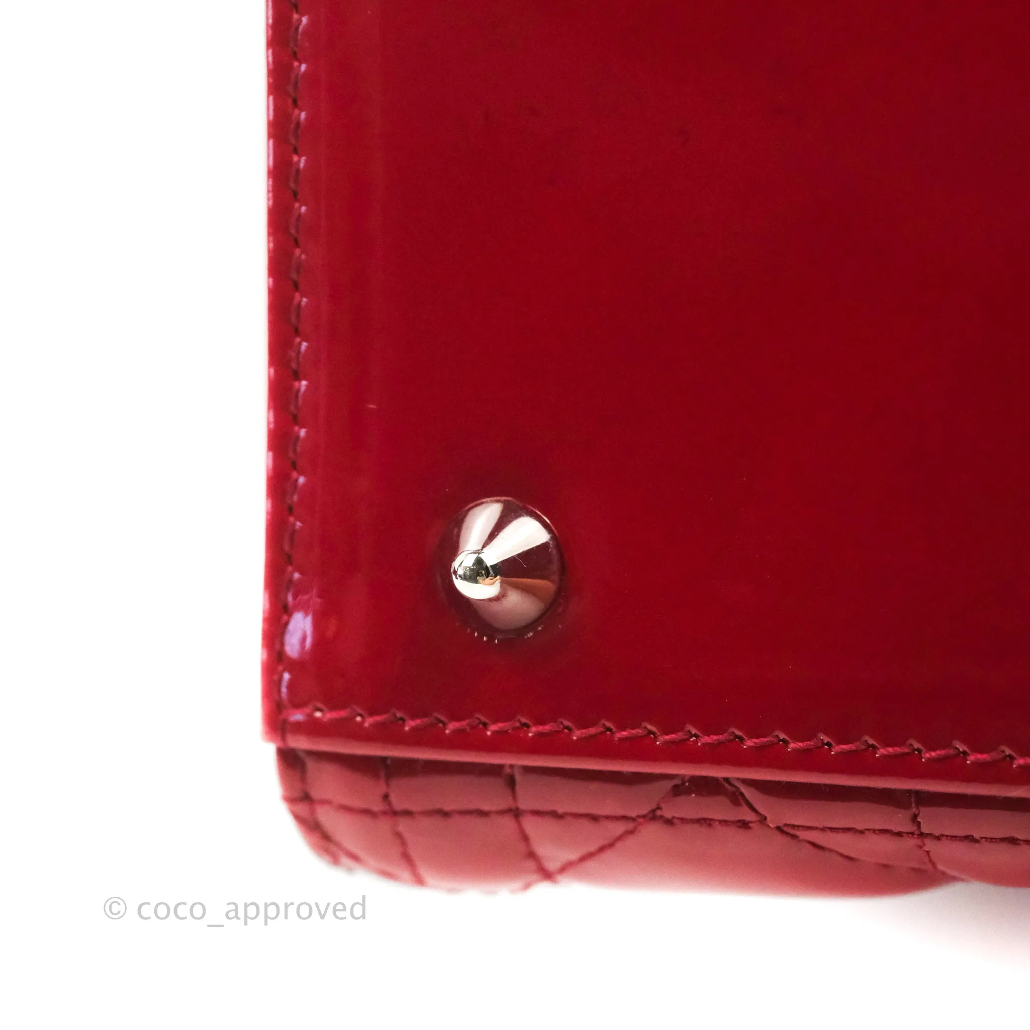 Christian Dior Medium Lady Dior Red Patent Silver Hardware
