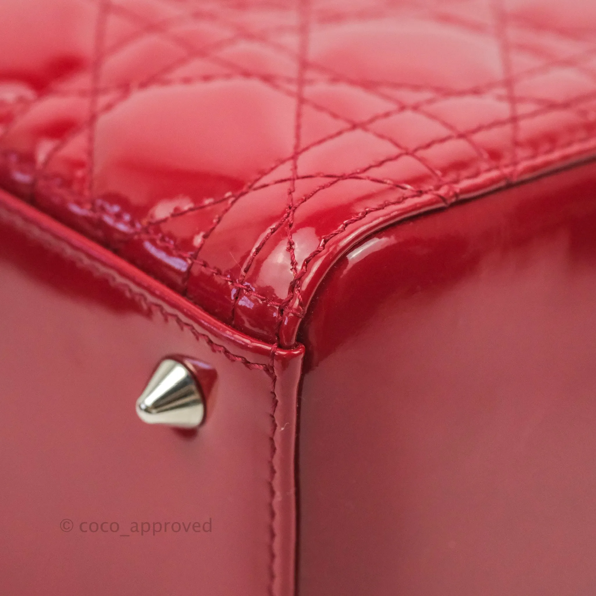 Christian Dior Medium Lady Dior Red Patent Silver Hardware
