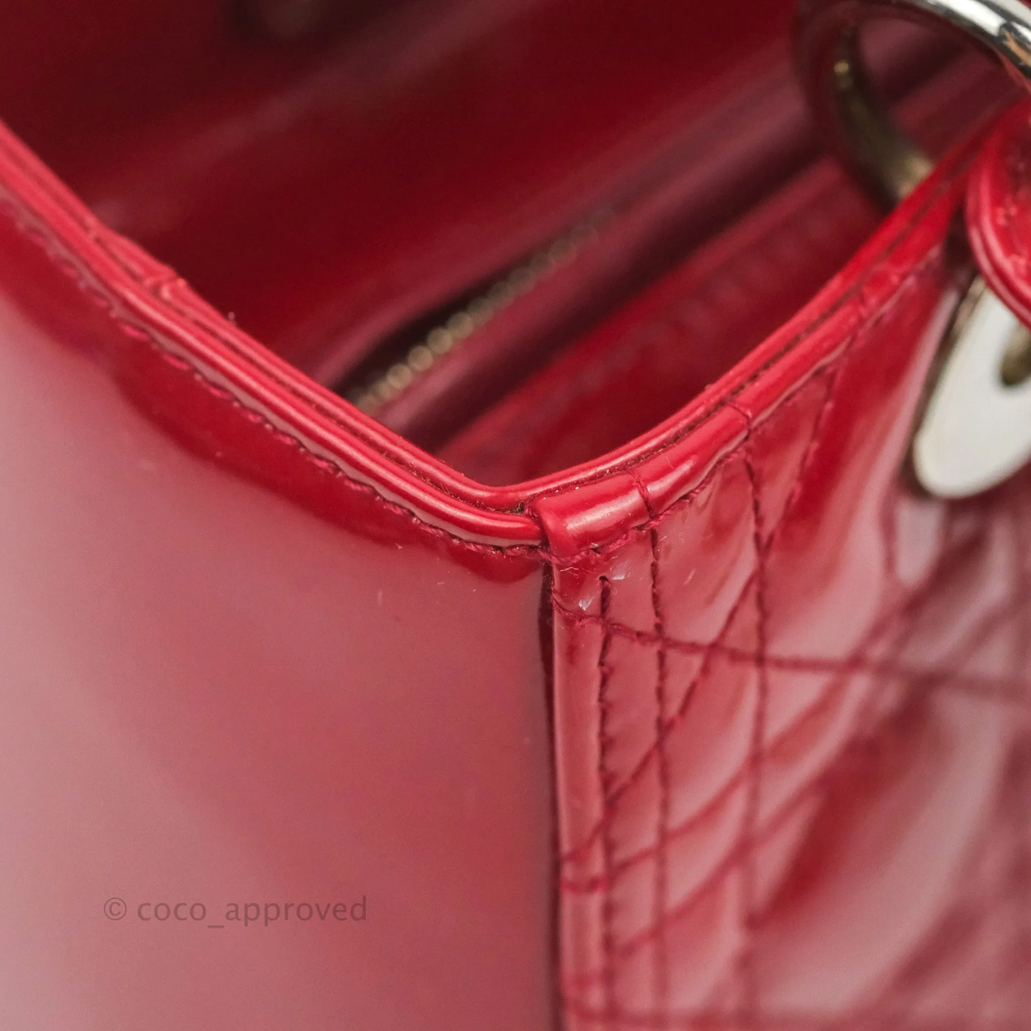 Christian Dior Medium Lady Dior Red Patent Silver Hardware