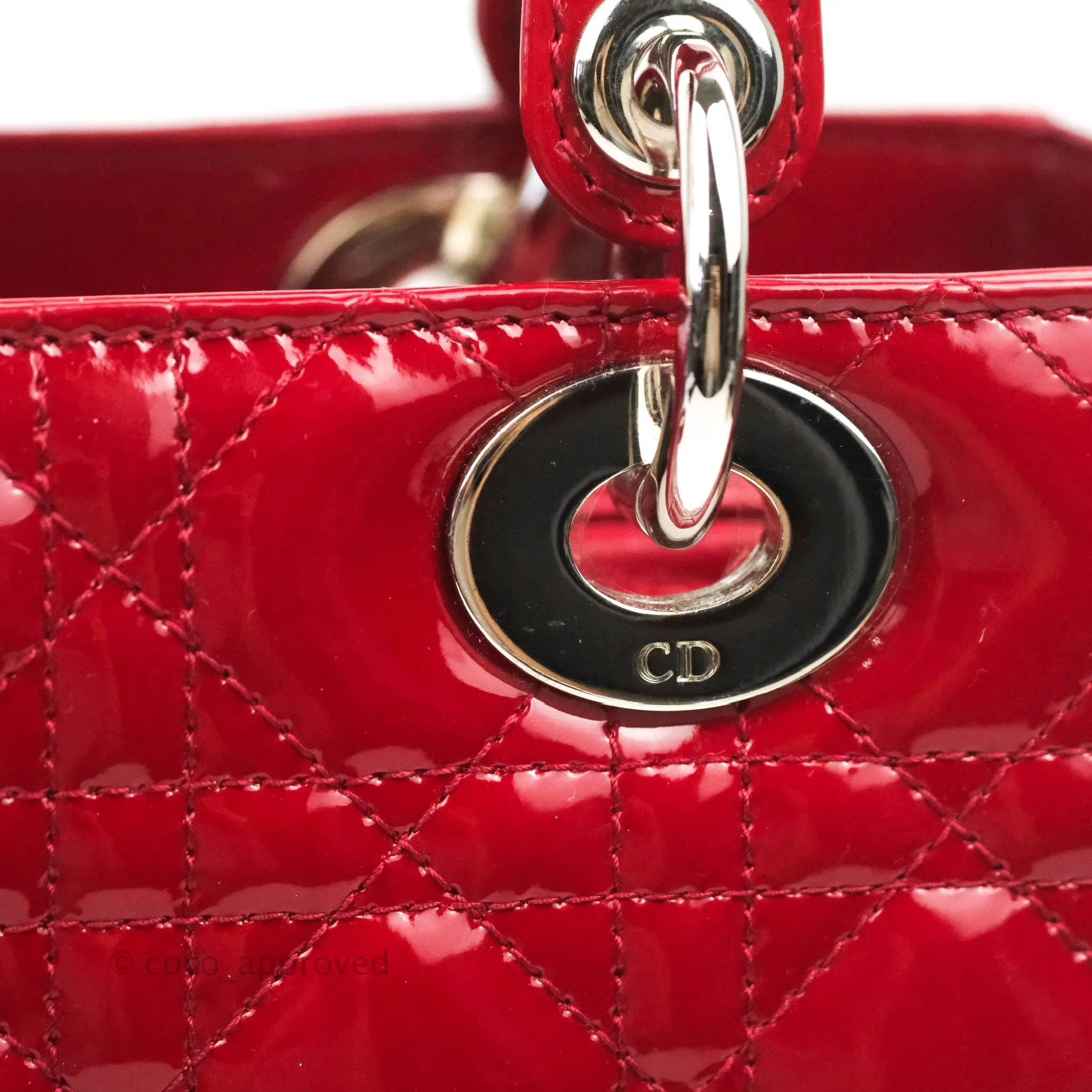 Christian Dior Medium Lady Dior Red Patent Silver Hardware