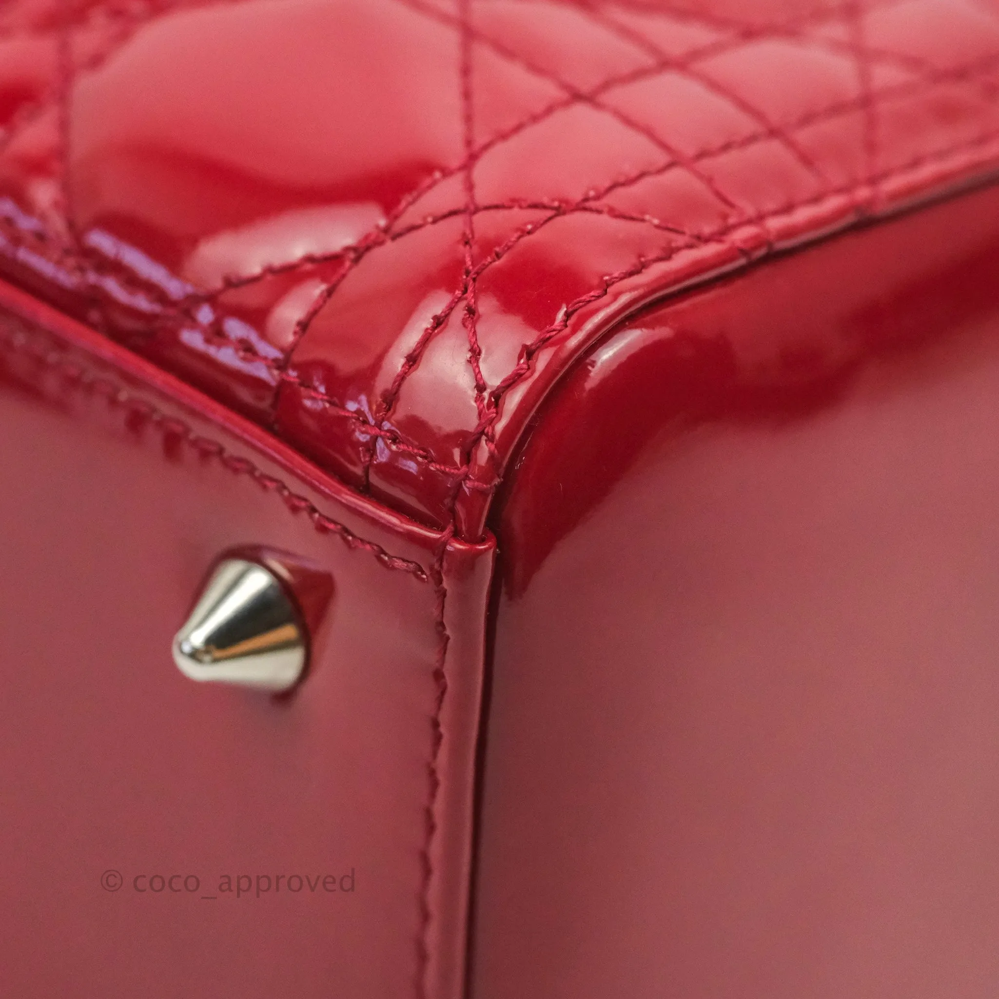 Christian Dior Medium Lady Dior Red Patent Silver Hardware