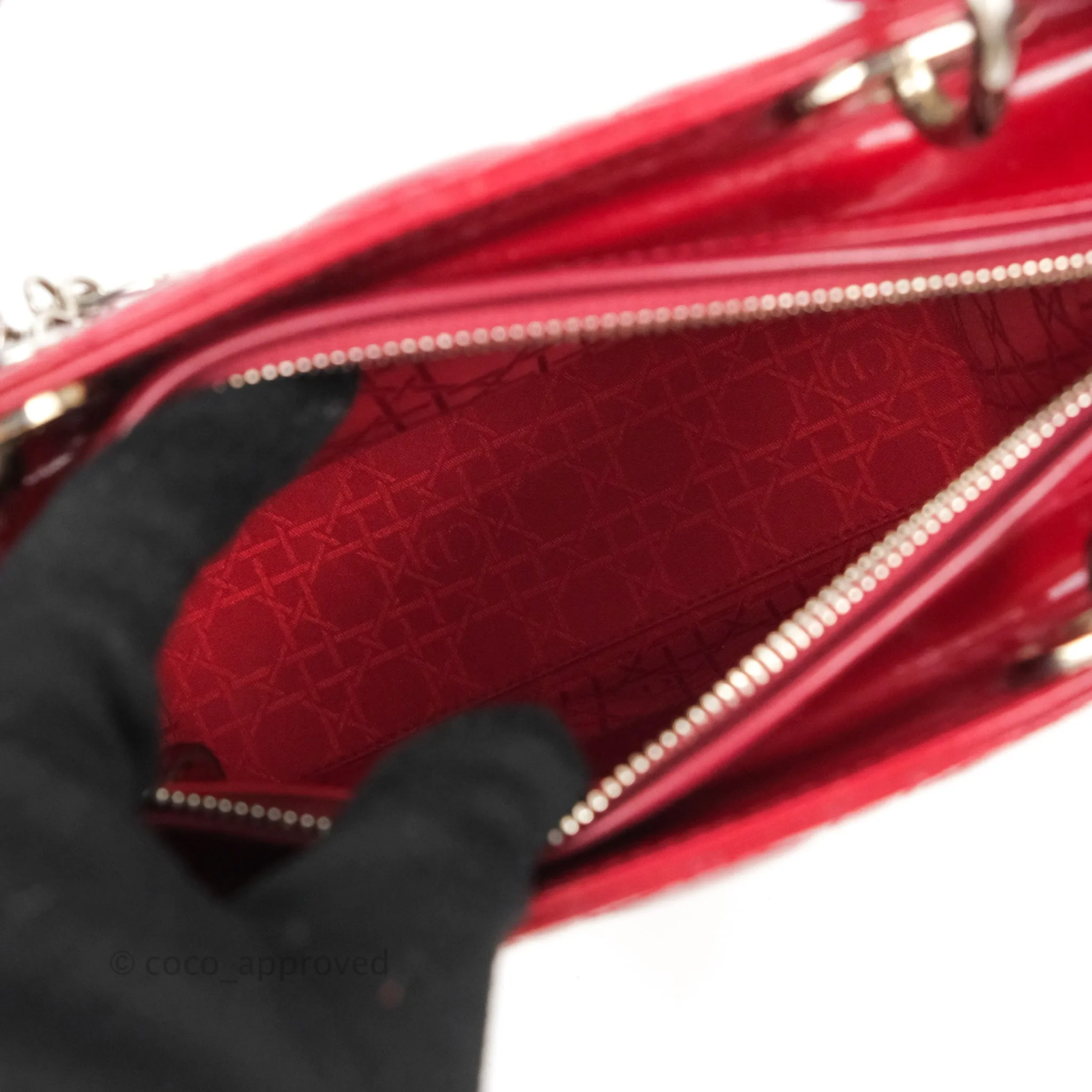 Christian Dior Medium Lady Dior Red Patent Silver Hardware