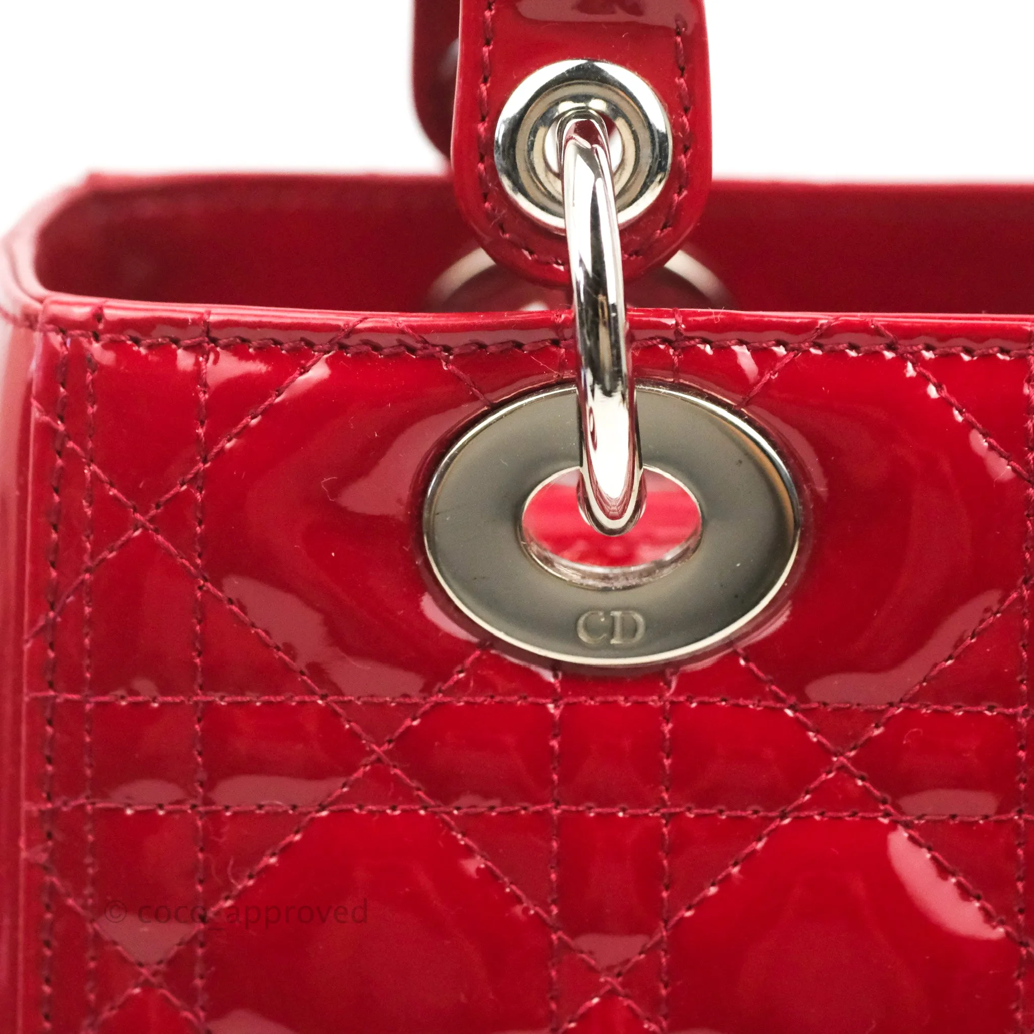 Christian Dior Medium Lady Dior Red Patent Silver Hardware