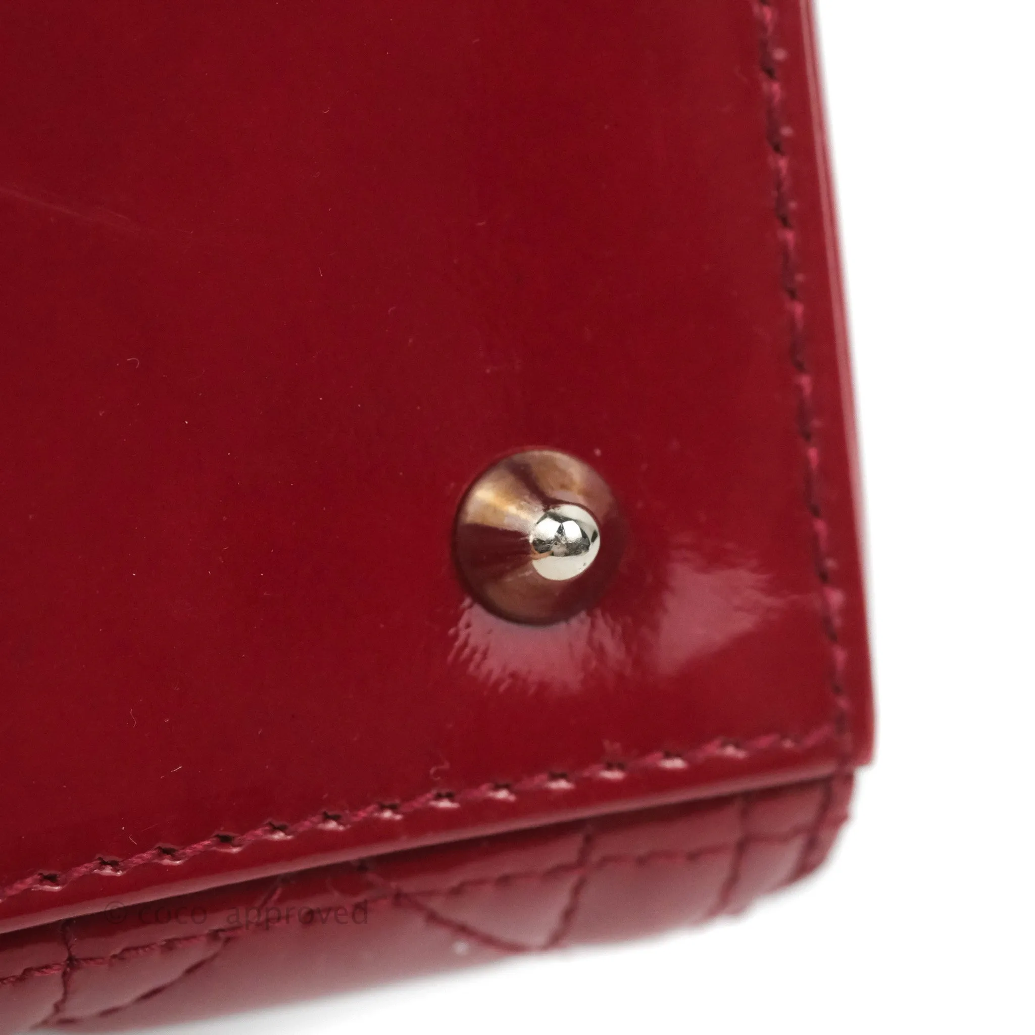 Christian Dior Medium Lady Dior Red Patent Silver Hardware