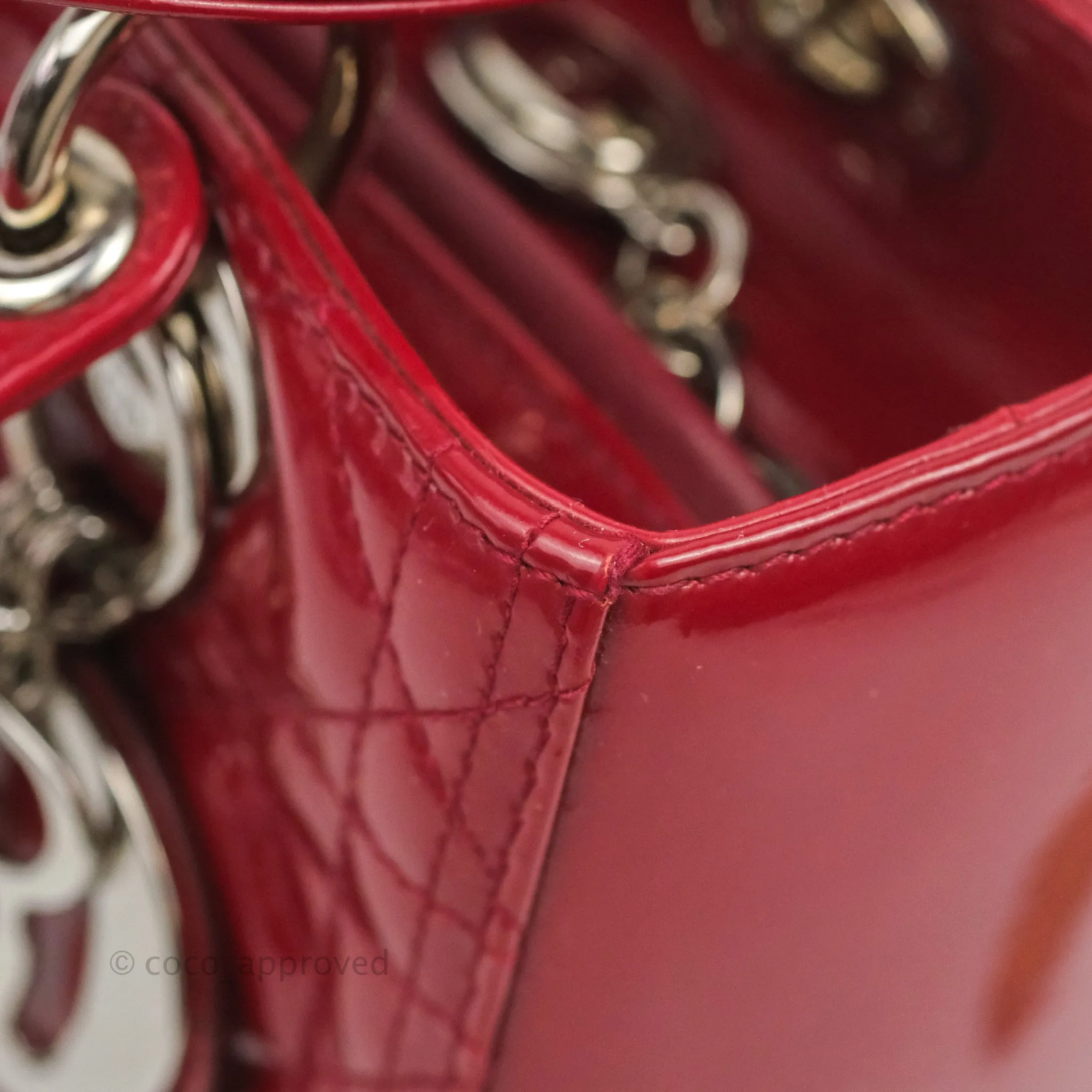 Christian Dior Medium Lady Dior Red Patent Silver Hardware