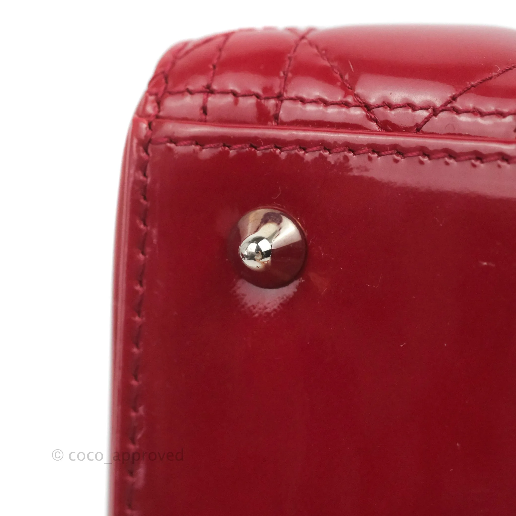 Christian Dior Medium Lady Dior Red Patent Silver Hardware