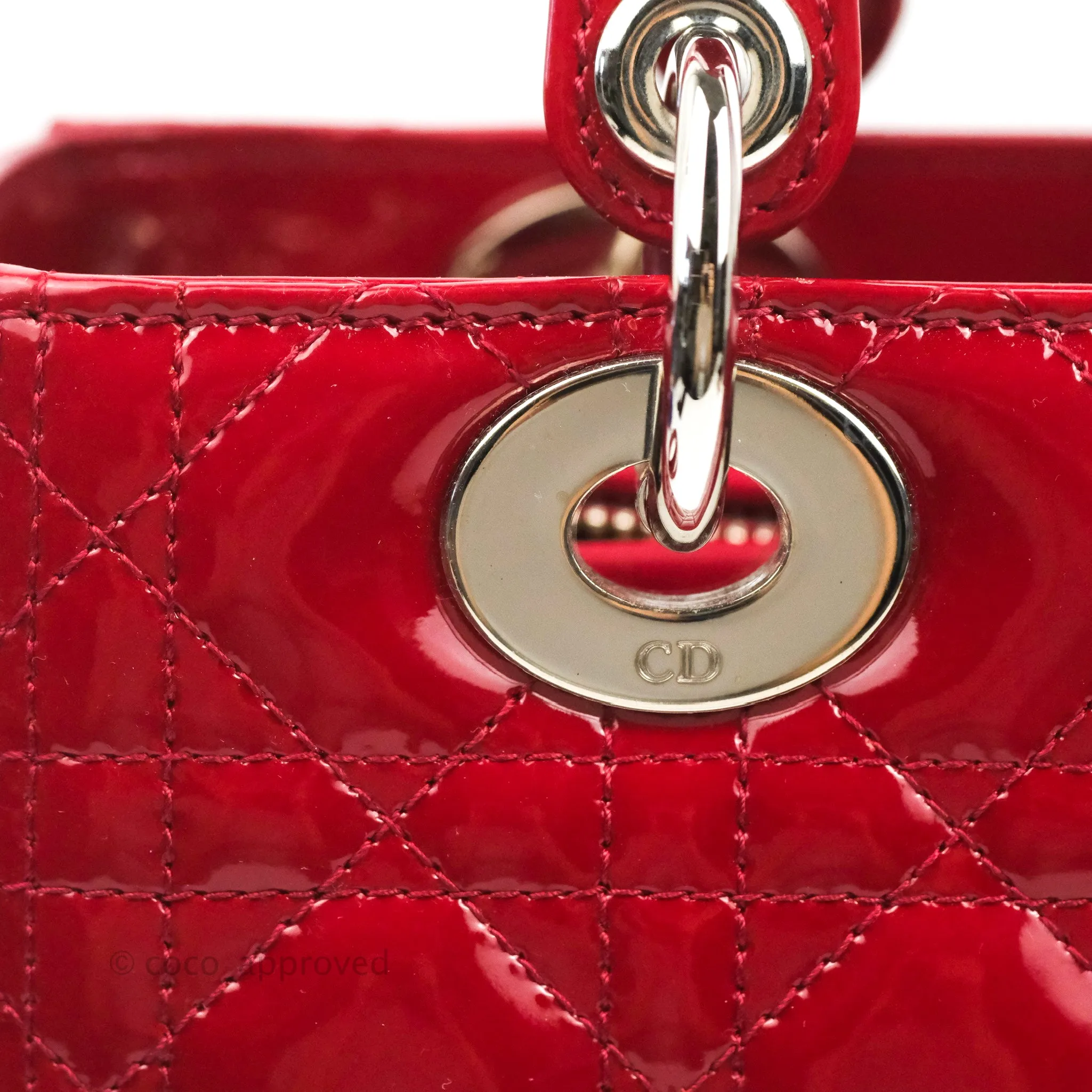 Christian Dior Medium Lady Dior Red Patent Silver Hardware