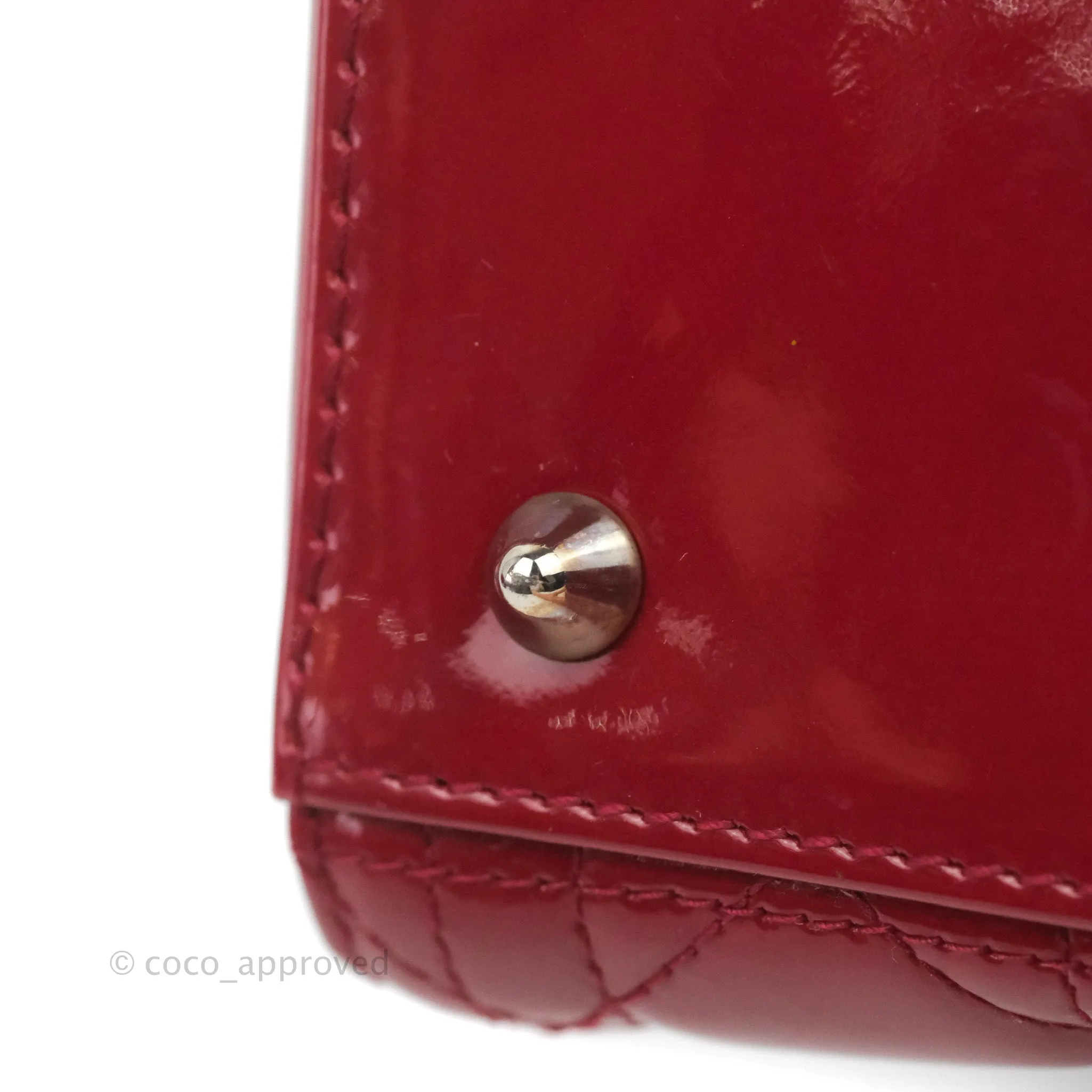 Christian Dior Medium Lady Dior Red Patent Silver Hardware