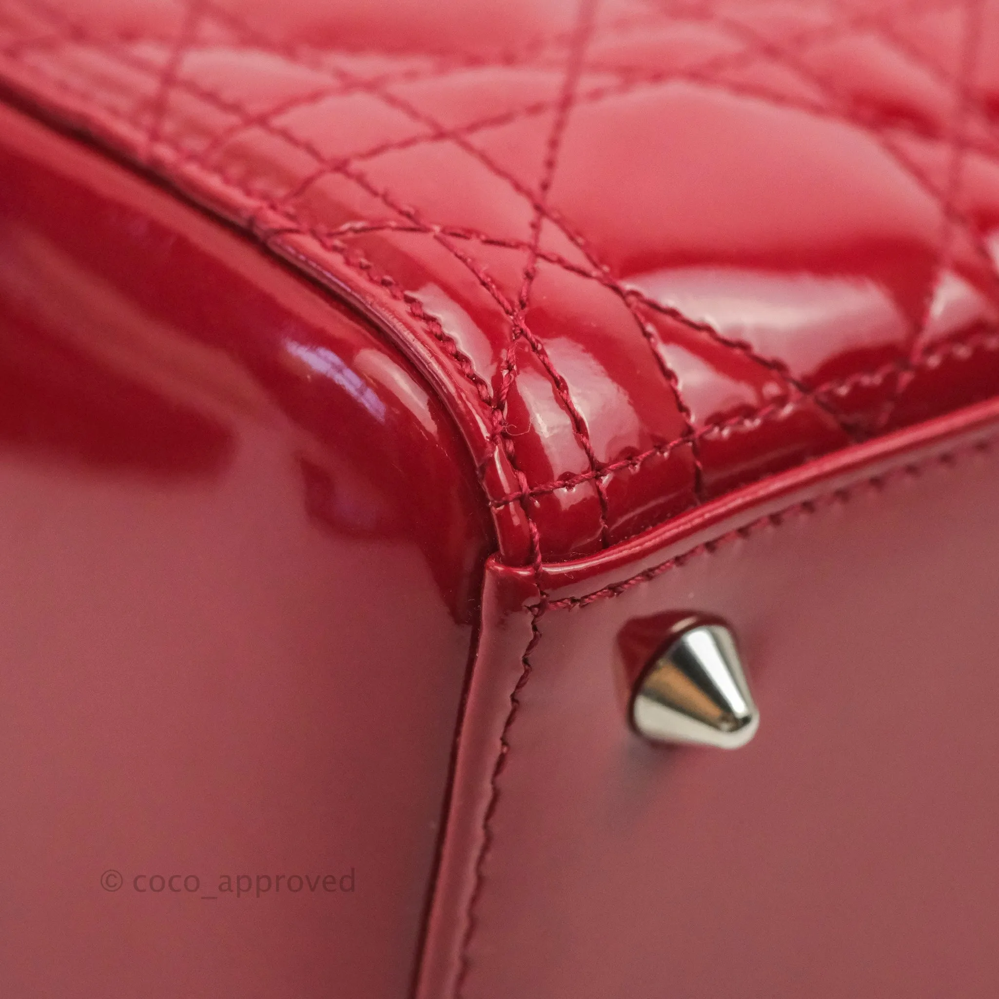Christian Dior Medium Lady Dior Red Patent Silver Hardware
