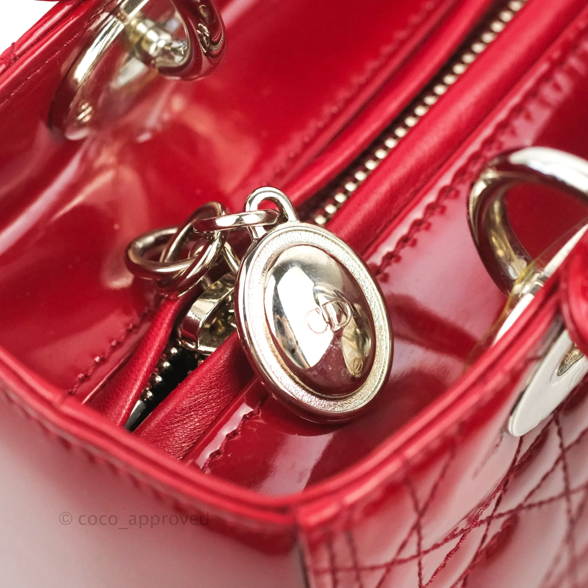 Christian Dior Medium Lady Dior Red Patent Silver Hardware